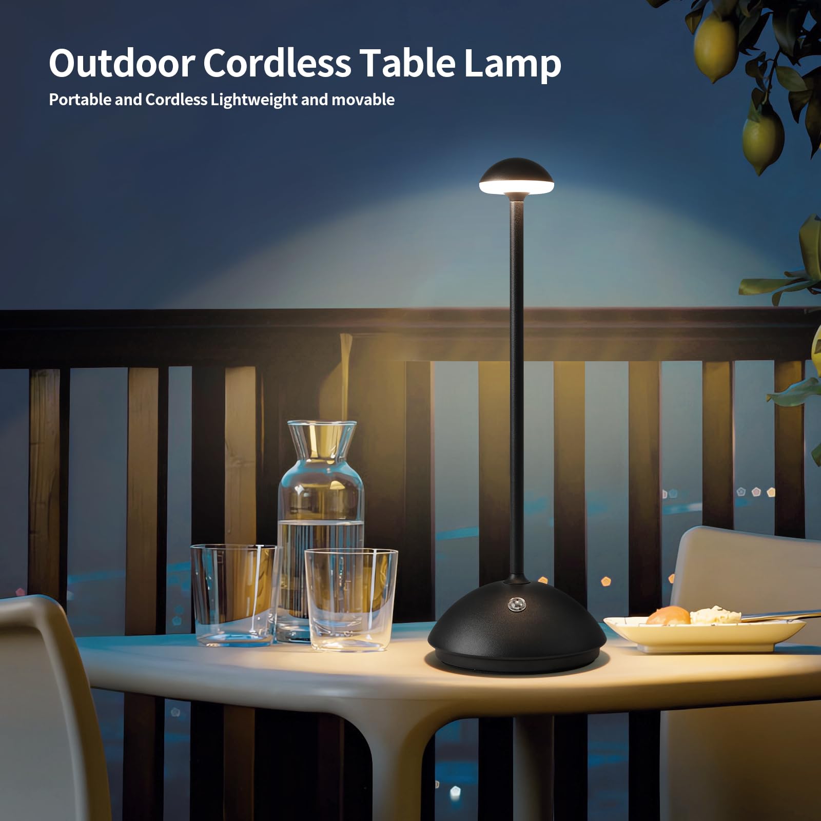 Nuanshued Rechargeable Acrylic Shade Led Table Lamp, 5000Mah Battery, 2-Level Dimmable, Black, Cordless For Bedside & Patio