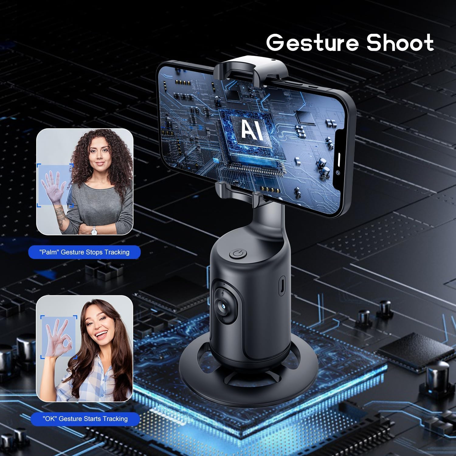 Kennmo Auto Face Tracking Tripod 360° Rotation Auto Tracking Phone Holder, No App, Phone Camera Mount With Gimbal Stabilizer And Gesture Control, Rechargeable Shooting Holder For Tik Tok, Youtube