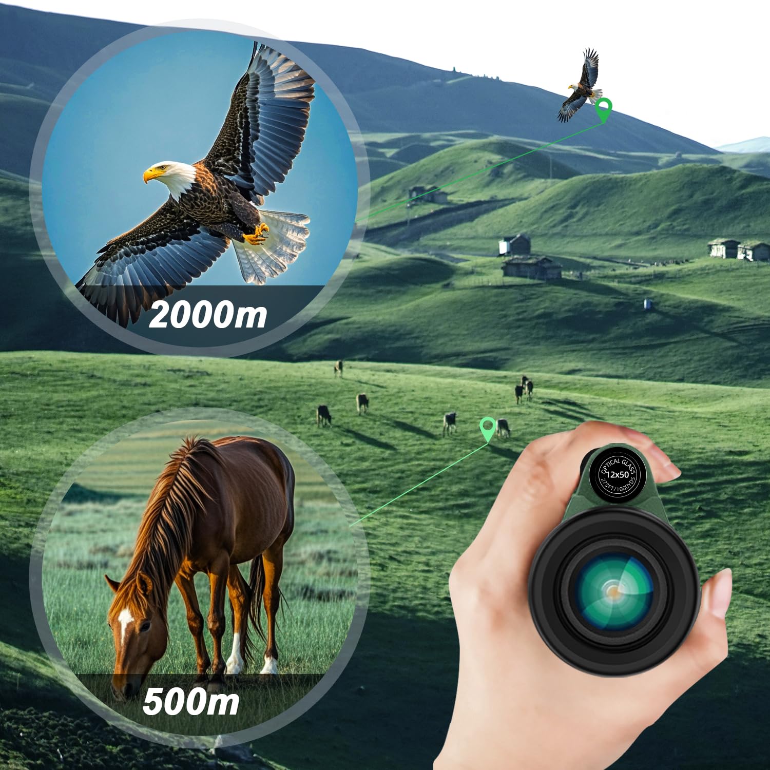 Pankoo 12X50 High-Power Monocular For Adults - Smartphone Adapter, Tripod, Hand Strap - Large Bak4 Prism & Fmc Lens - Perfect For Bird Watching, Sports, Hiking, Traveling