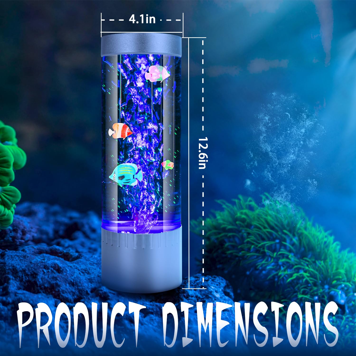 Shtalhst Bubble Fish Lamp - Fake Aquarium With Moving Fish & Jellyfish | Desktop Sensory Led Night Light, Color-Changing Ocean Atmosphere Lamp | For Kids, Adults, Adhd & Autism Relief, Home Decor