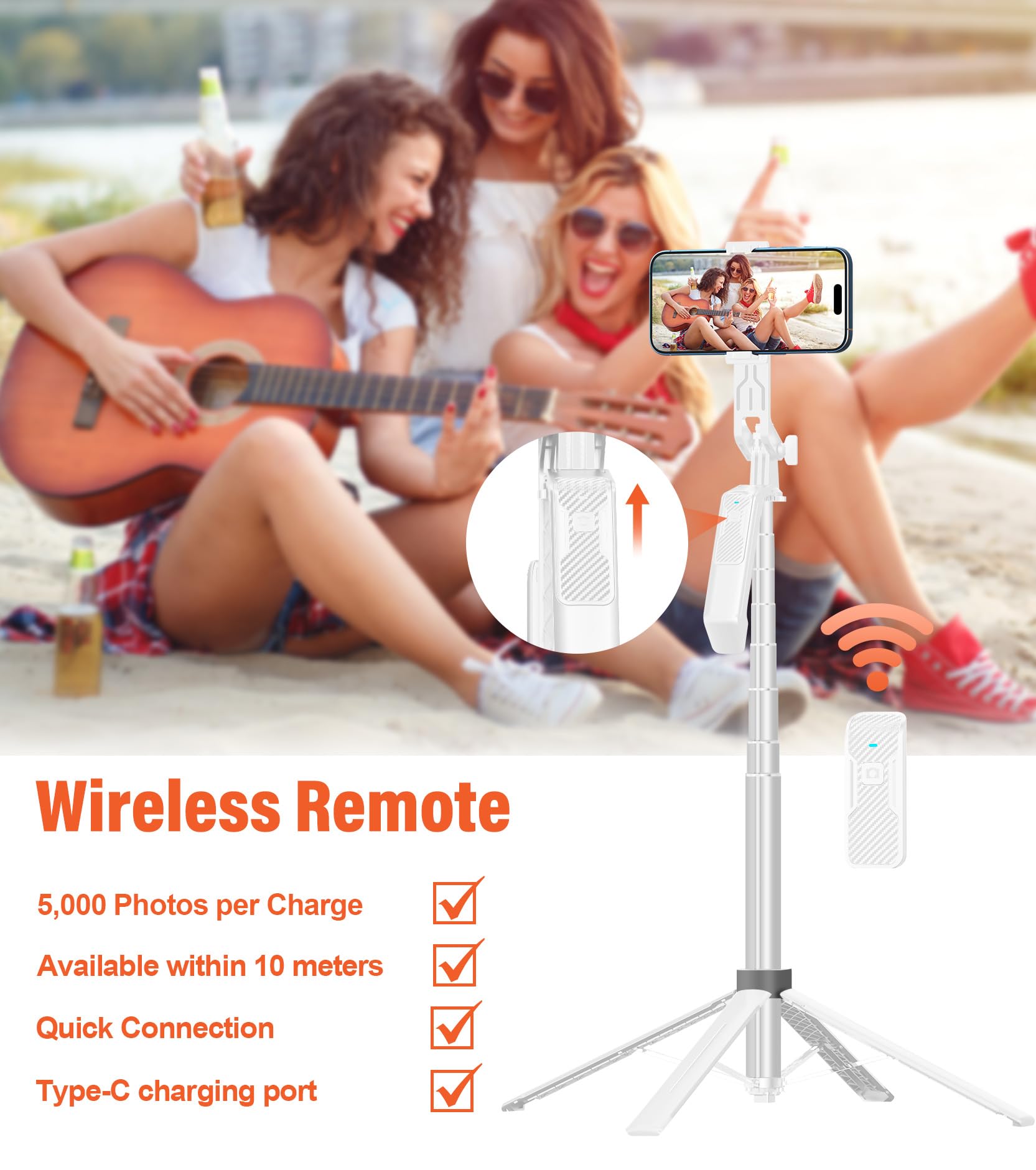 Funxee Selfie Stick Phone Tripod - 71 Inch Tall Cell Phone Holder With Detachable Wireless Remote And 2 Led Lights For Recording, Video And Picture, Phone Stand For Iphone, Android, Camera & Gopro