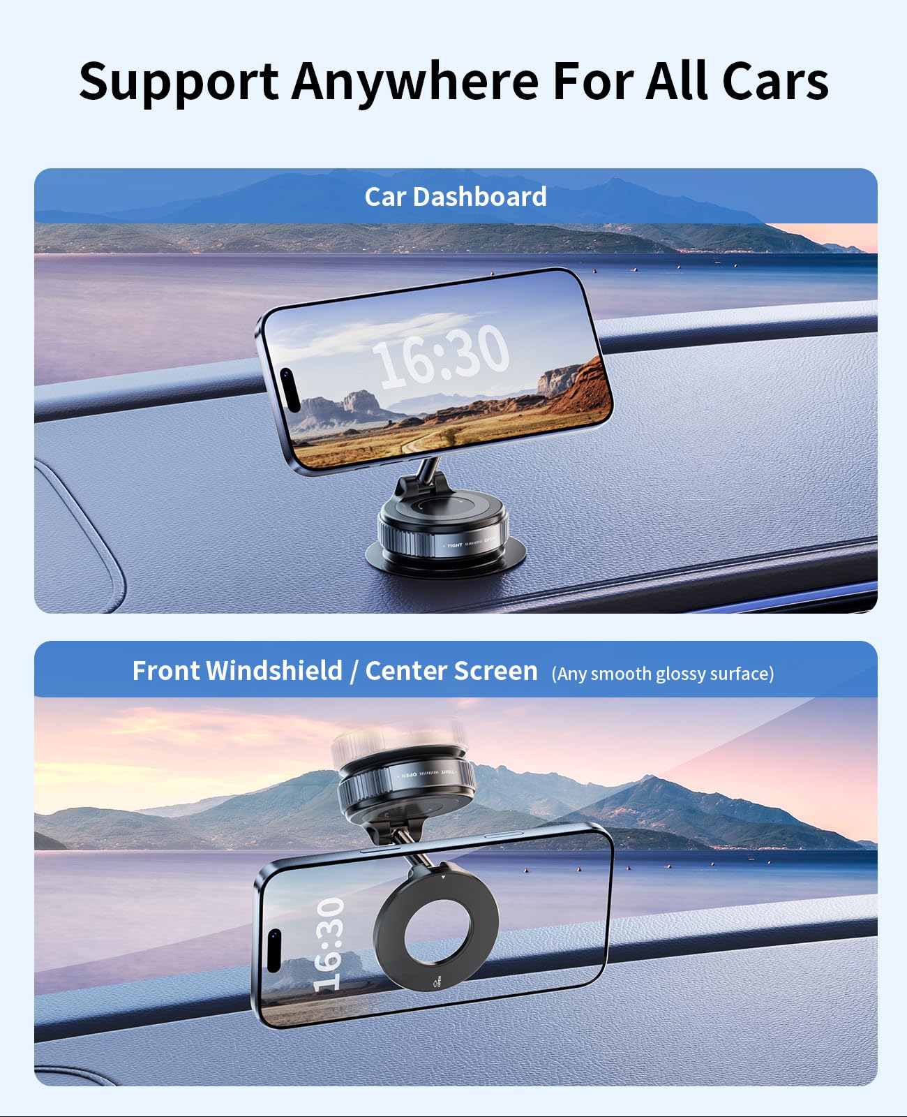Dkgeveao Vacuum Magnetic Phone Holder For Car,Suction Cup Phone Mount,Foldable Vacuum Magnetic Phones Stand,Magnet Car Mount For All Smartphones & All Vehicle & Gym/Bathroom Mirror