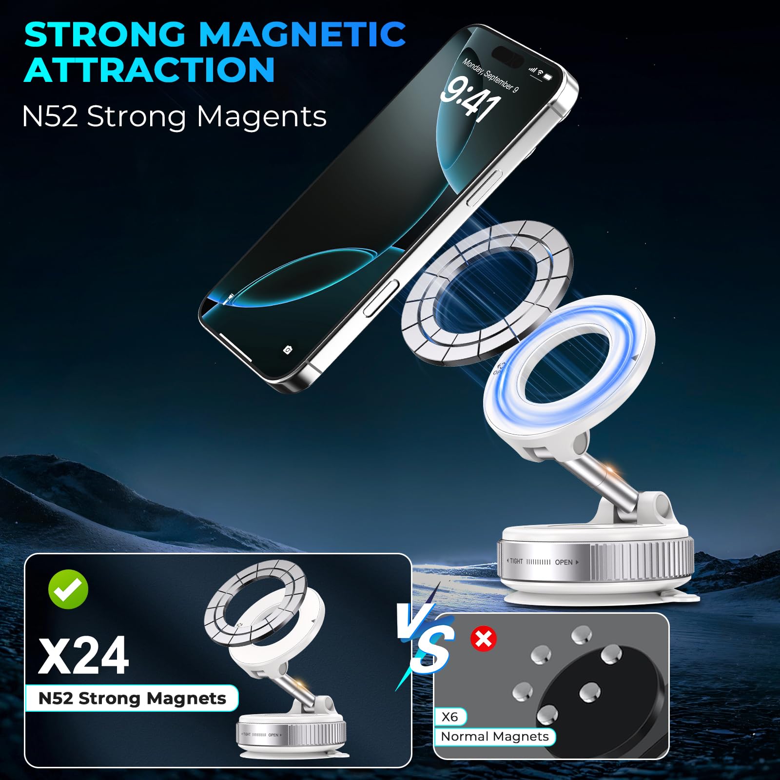 Jfchsk Vacuum Magnetic Phone Holder, Vacuum Magnetic Car Phone Mount, Vacuum Suction Phone Holder For Car/Gym/Kitchen/Mirror/Smooth Surface, Compatible With Magsafe Iphone And All Smartphones