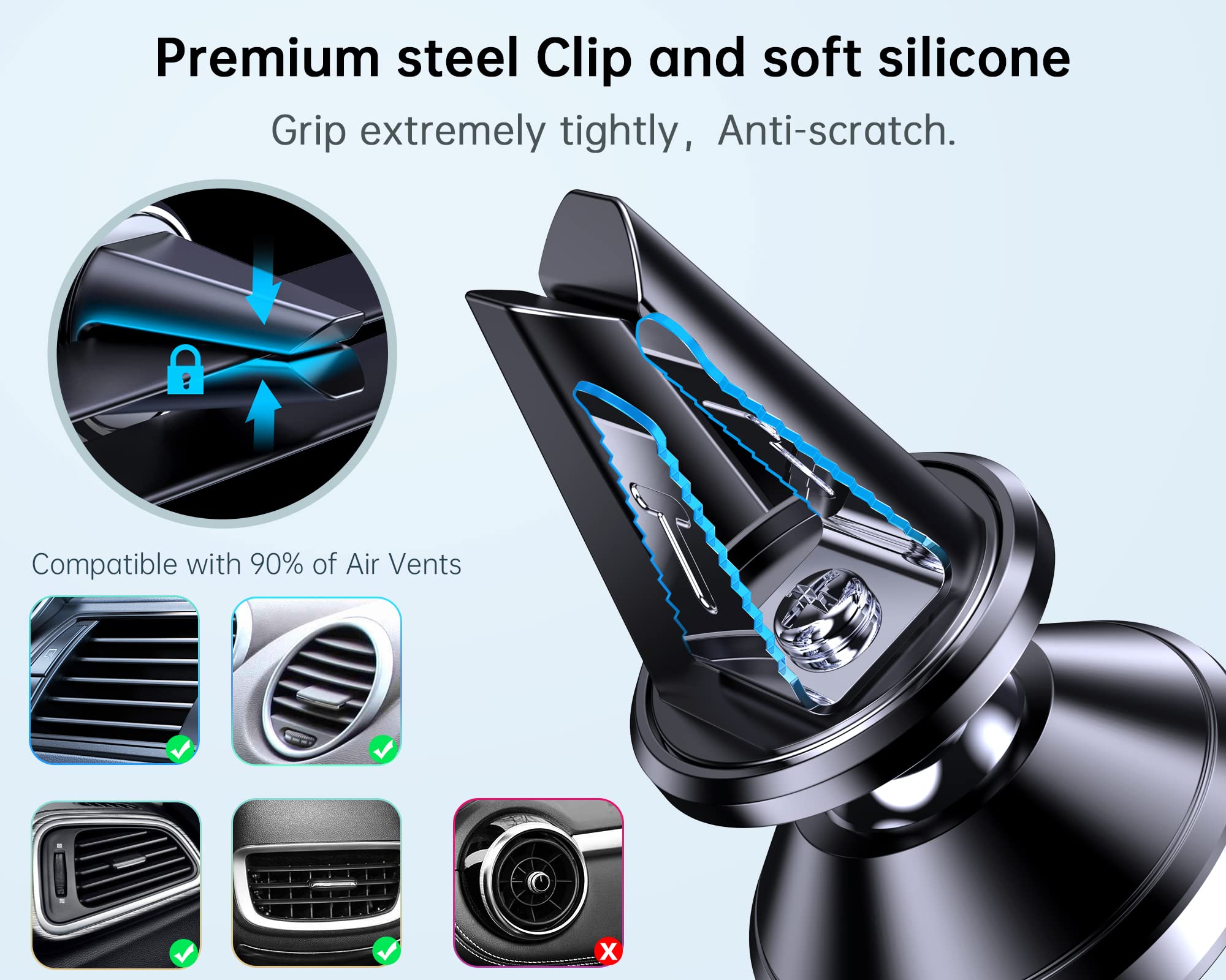 Coolpow 【2-Pack】Car Vent Magnetic Phone Mount[ Easily Install ] Reusable Magnetic Phone Holder For Car Vent Air[ Strong Magnet ] [ 360° Rotation ] Fit For Iphone 13 12 11 Pro Max Samsung & All Cell Phone
