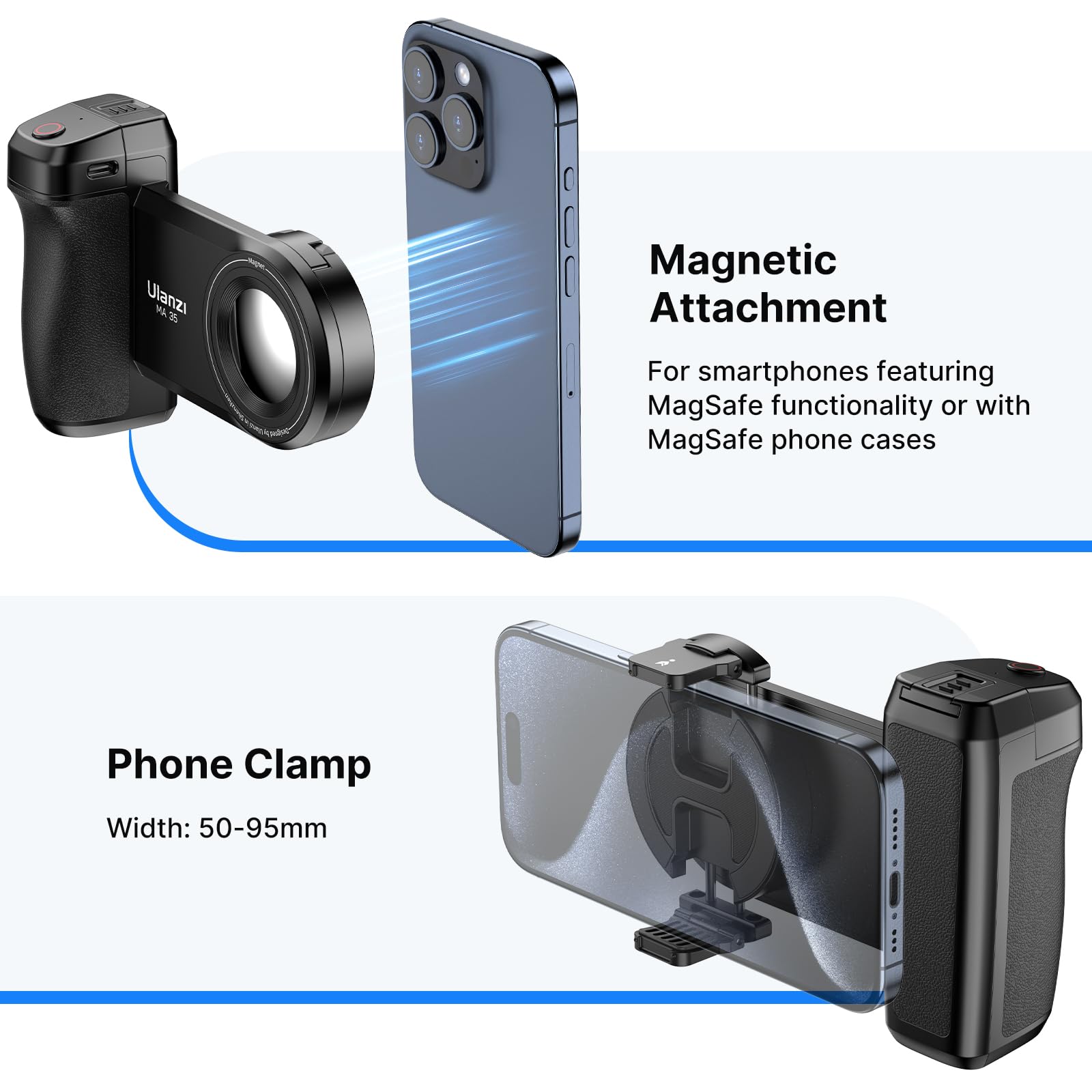 Uurig Ulanzi Ma35 Smartphone Camera Shutter Grip Compatibile With Magsafe For Iphone W Wireless Remote Control Phone Clamp Holder Selfie For 1/4" Tripod Mount Cold Shoe Extension Video Shooting Acccessories