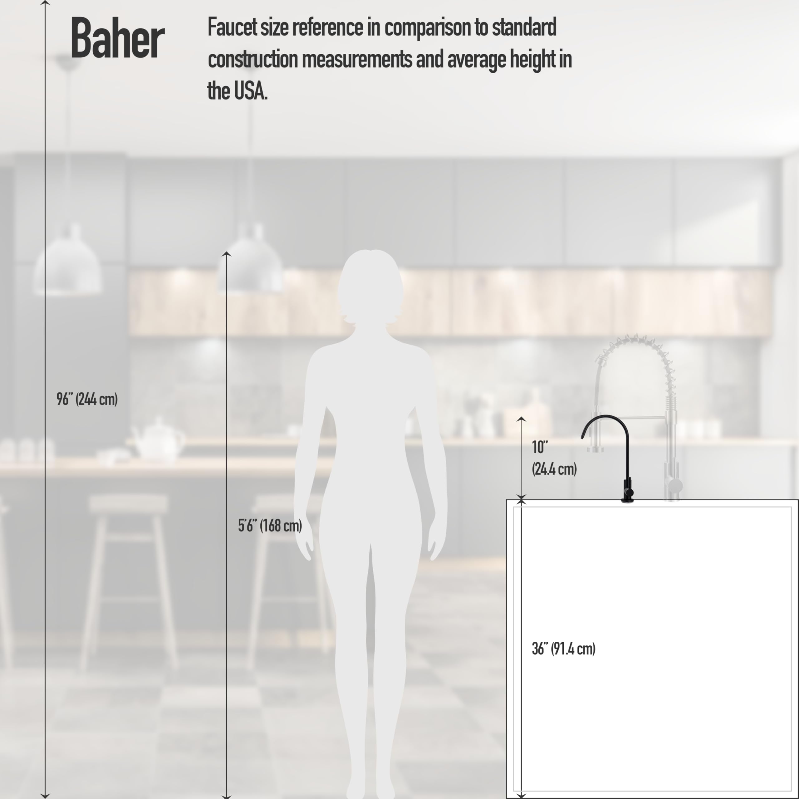 Baher Premium Filtered Water Faucet - Special Series 304 Stainless Steel, Ro System Compatible, 360° Gooseneck Spout, Brushed Finish, 10.5" Height (Matte Black)