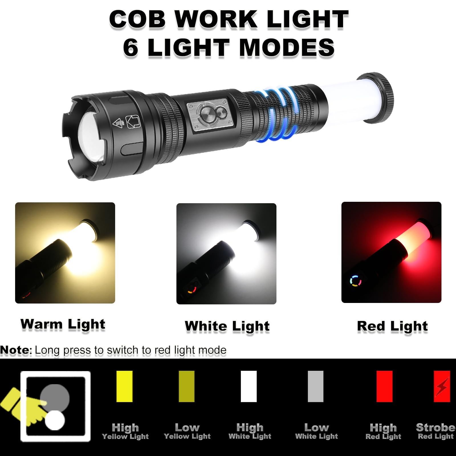 Bufccy Rechargeable Flashlights High Lumens, Waterproof Led Tactical Handheld Flashlight 990000 Lumens Super Bright Flash Light With Cob Camping Flashlights For Home, Hiking, Fishing, Emergencies