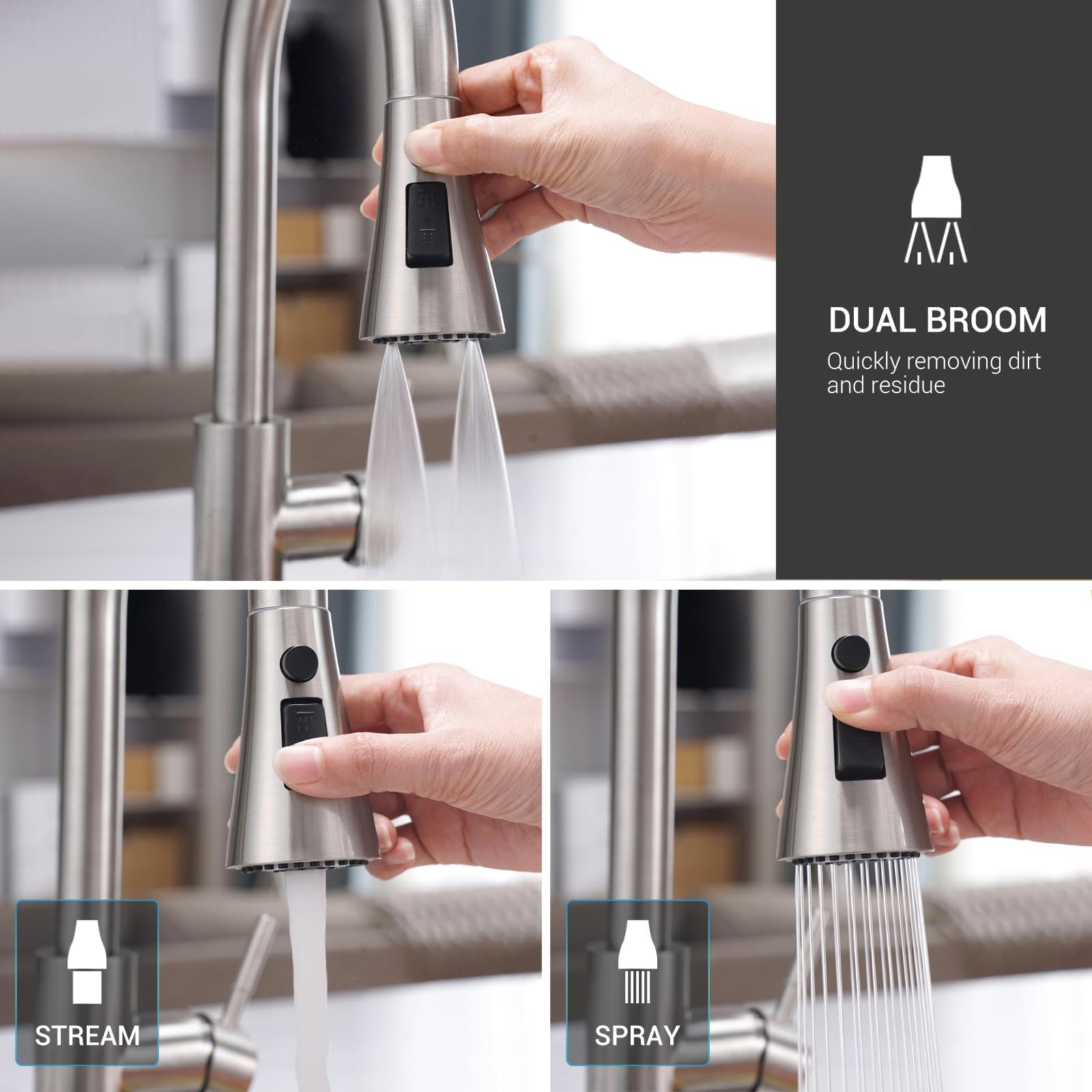 Blylund Touchless Kitchen Faucet With Pull-Down Sprayer, Kitchen Sink Faucet Brushed Nickel Faucets With Soap Dispensor, Single Handle Hands- Sensor Suitable For 1 To 4 Hole Sink, Stainless Steel
