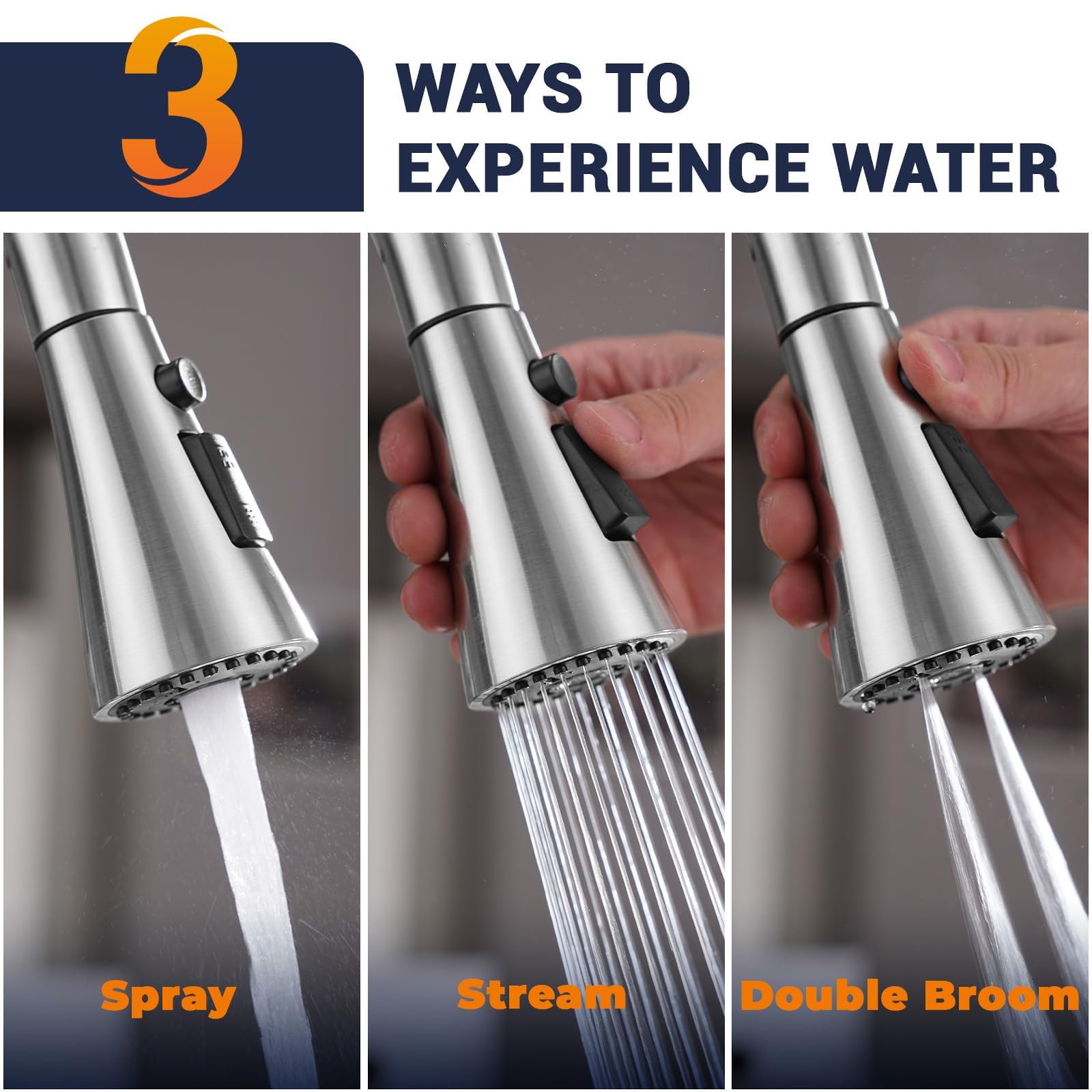 Blylund 3 Hole Kitchen Faucets With Soap Dispenser, Brushed Nickel Kitchen Faucet With Pull Down Sprayer 3 Modes Stainless Steel Side Single Handle Modern Sink Faucets