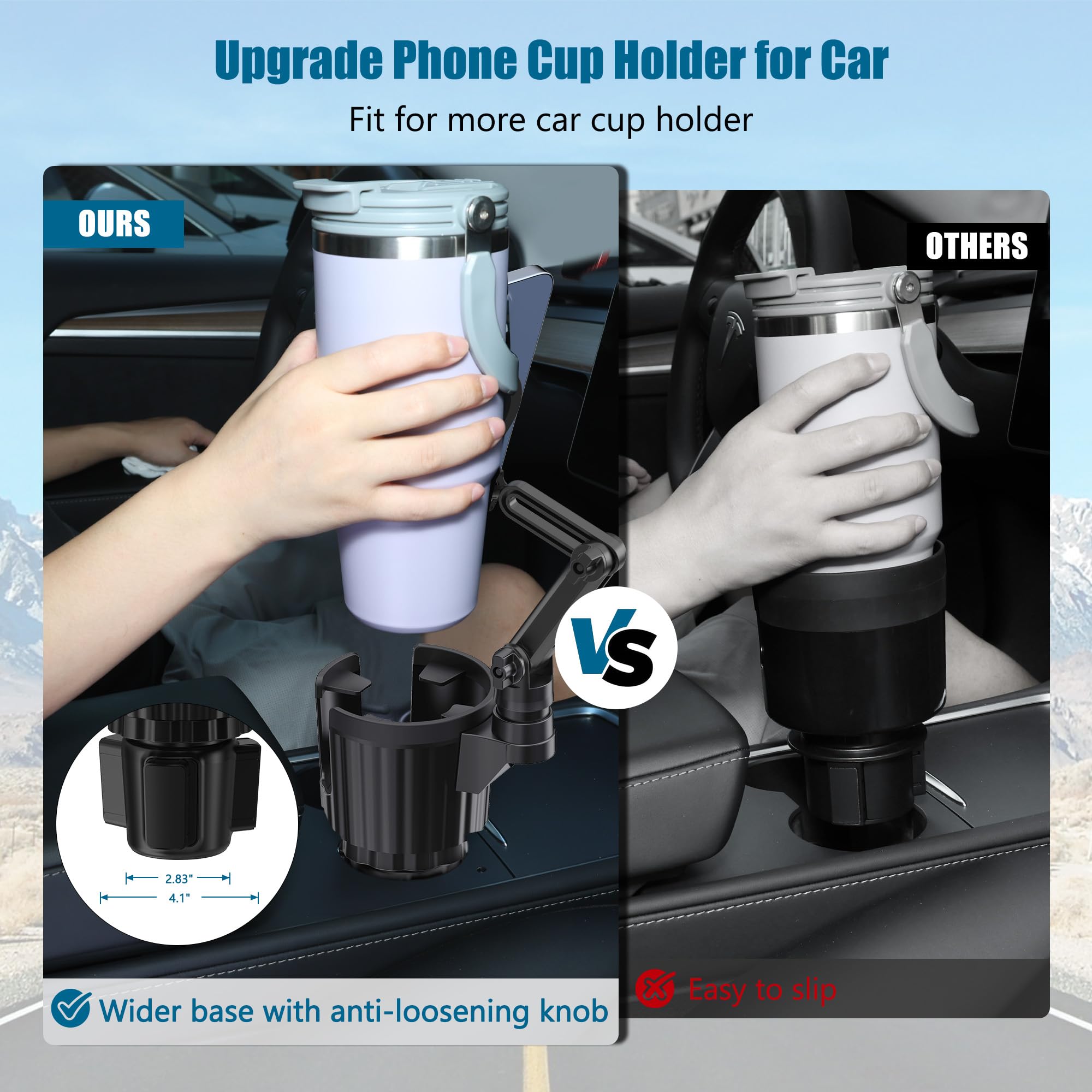 Sagruila Phone Holders For Your Car Cupholder, Car Cell Phone Mount With Cup Holder Expandable Base, 2 In 1 Car Phone Holder Mount, 360 Degree Rotating Neck, Fits All 4-7” Smartphones And Most Bottles, 1 Pack