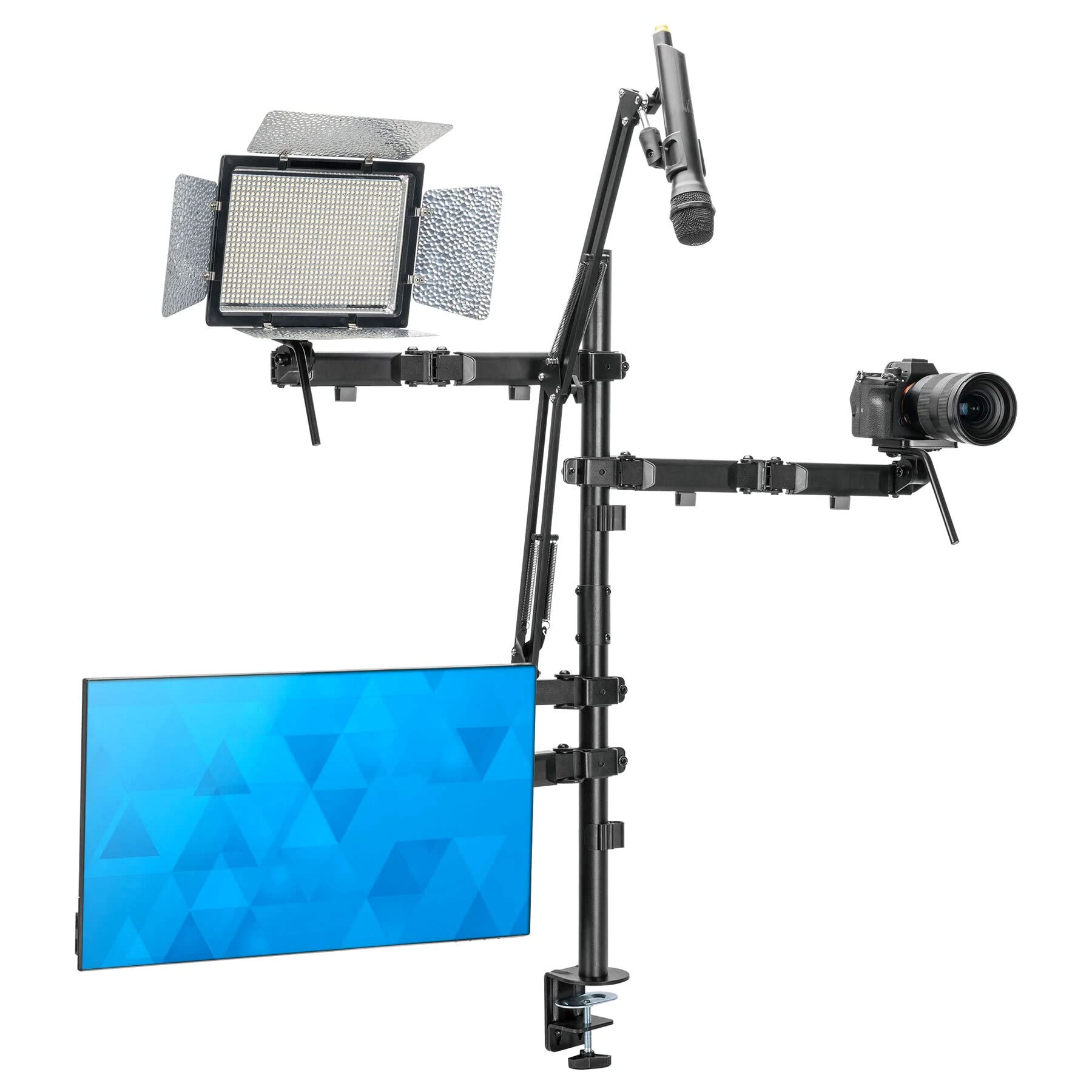 Mount-It All In One Live Streaming Equipment 4 Arm Desk Mount That Holds Monitor, Cameras And Ring Light With Mic Desktop Stand Set, Youtube Setup For Recording Facebook