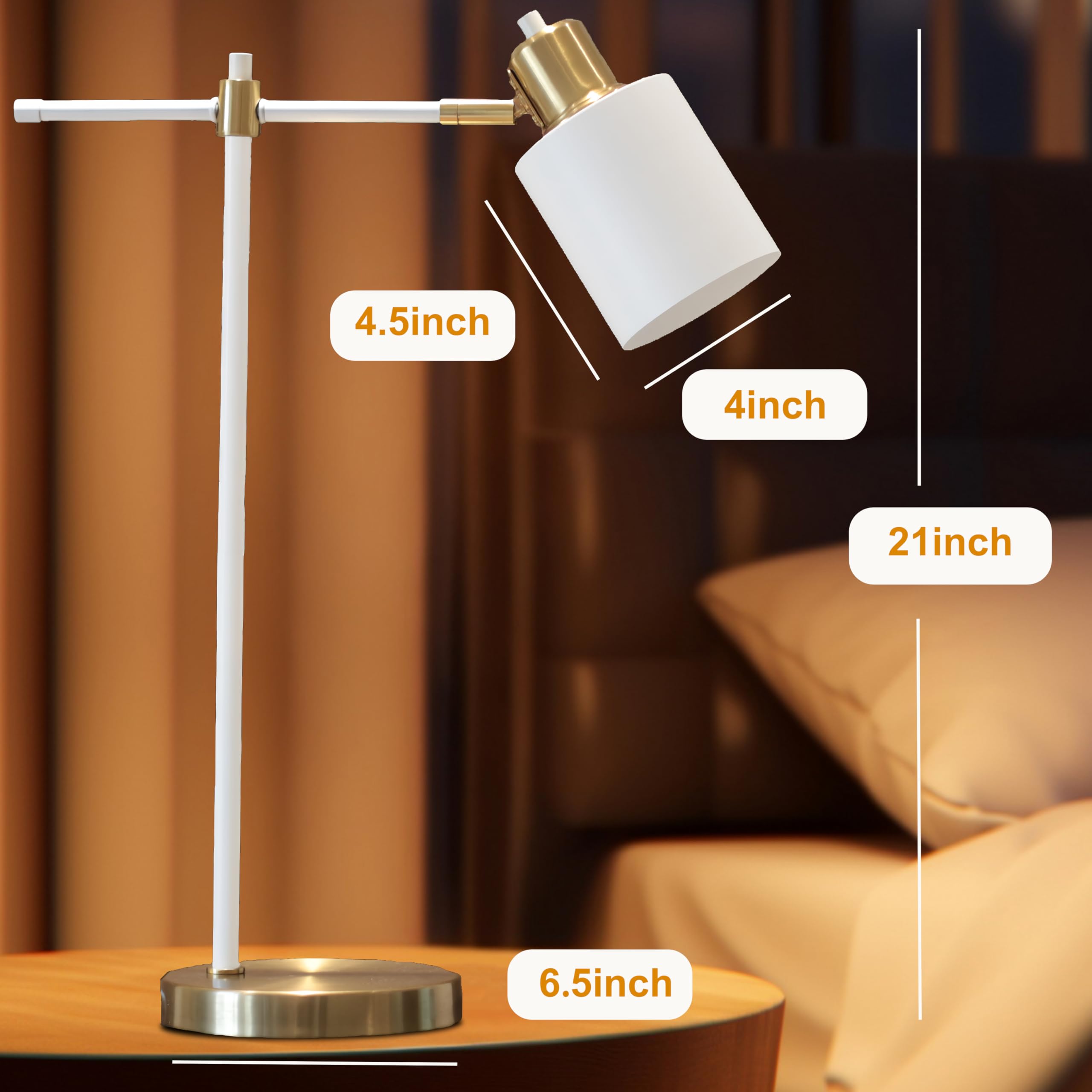 Helistar Desk Lamp For Home Office White Table Lamps For Bedroom Desk Table Lamp For Living Room Night Stands 21" Metal Modern Classical Pure White (1 Pack)