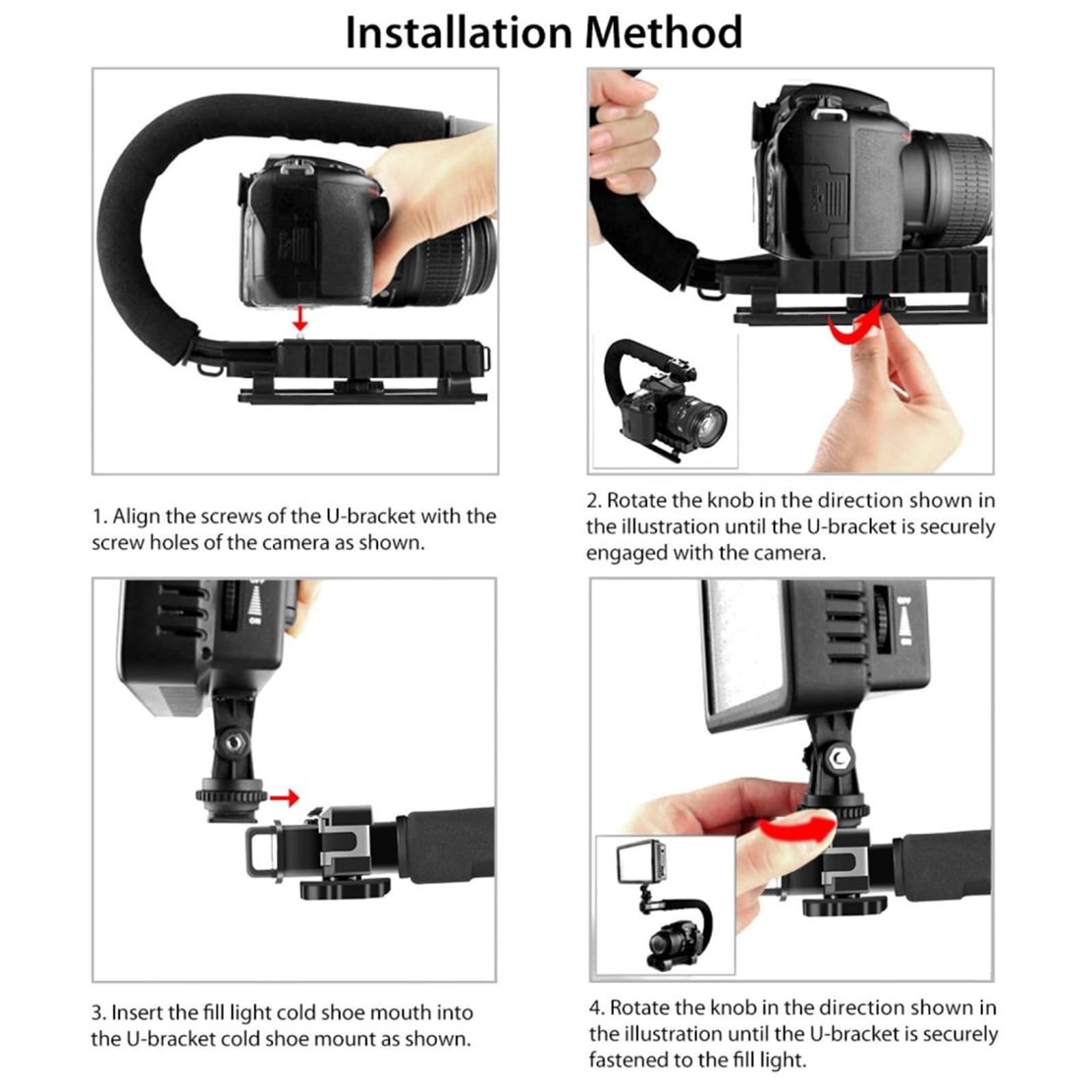 Caruner U/C Shape Portable Handheld Camera Bracket Stabilizer With Cold Shoe Tripod Head Phone Clamp Long Screw For Slr Dslr Cameras