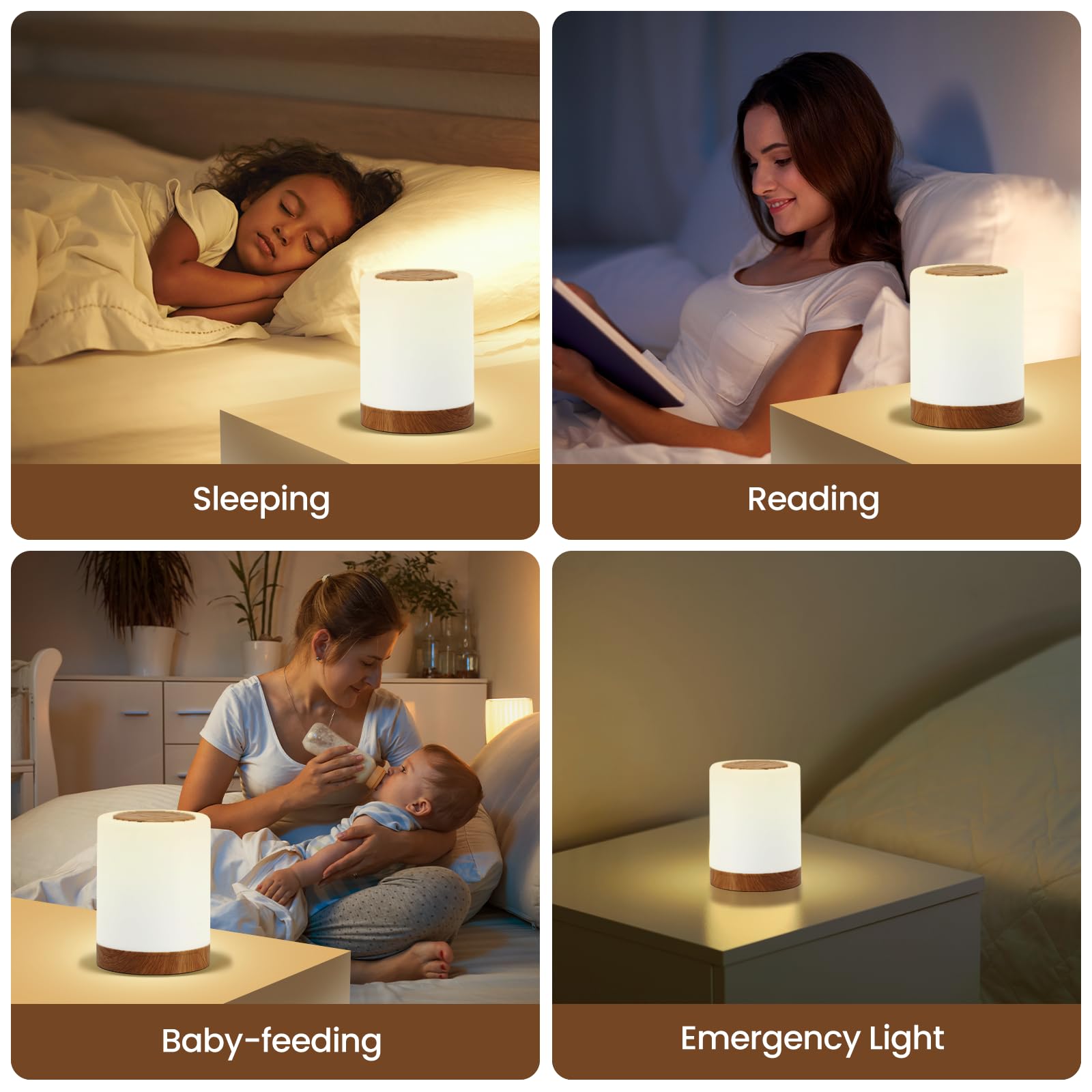 Funteam Night Light - Rechargeable Bedside Touch Lamp With Warm & Color Changing Rgb Light, Touch Color-Changing Ring, Portable For Bedrooms