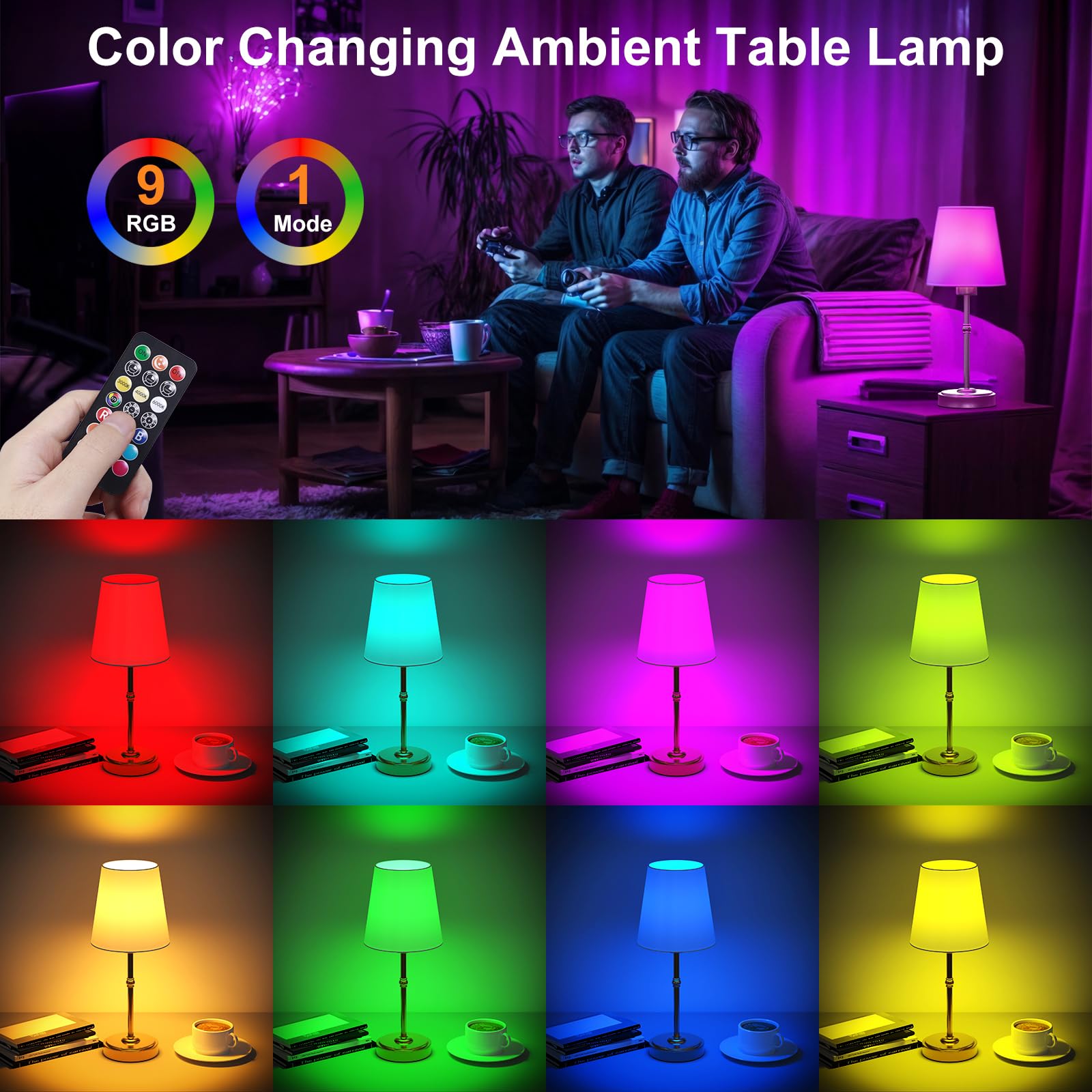 Hydong Cordless Table Lamp With Rechargeable Light Bulb Brushed Gold 2200Mah Battery Operated Small Vintage Bedside Lamps, 4 Color Temperatures/Timer/Dimmer/Color Changing Table Lamps For Bedroom Living Room
