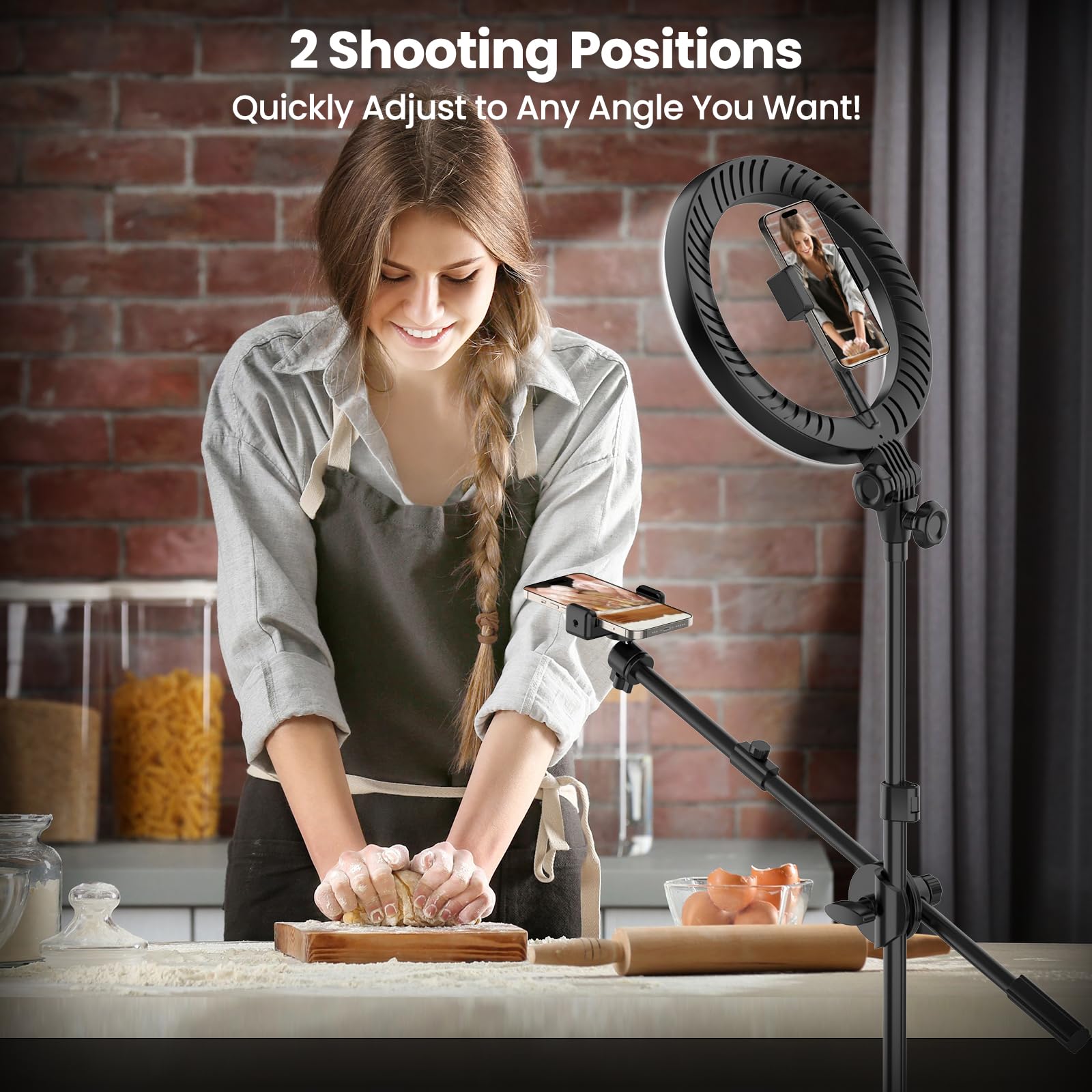 Luxsure Ring Light With Stand For Phone, Ring Light Tripod For Iphone With Light, Overhead Camera Mount 10.5" With Remote, Phone Tripod With Light For Video Recording/Live Streaming/Cooking