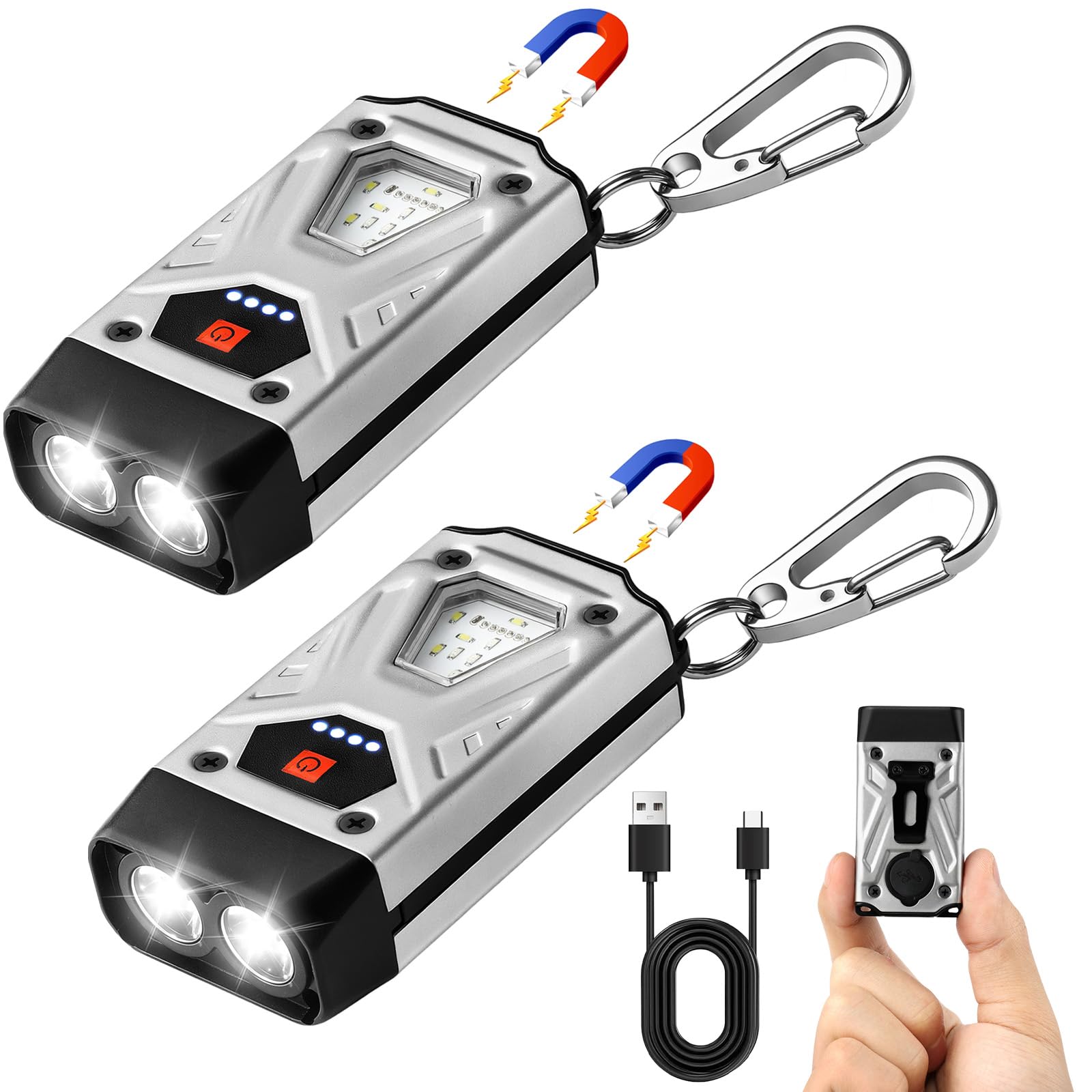 Ciwuzxs 2 Pack Edc Flashlight Clip-On Light, Rechargeable 500 Lumens, 7 Lighting Modes With Led Side Lights Type-C Rechargeable, Magnetic Flash, For Signaling, Work, Emergency, Outdoor Use