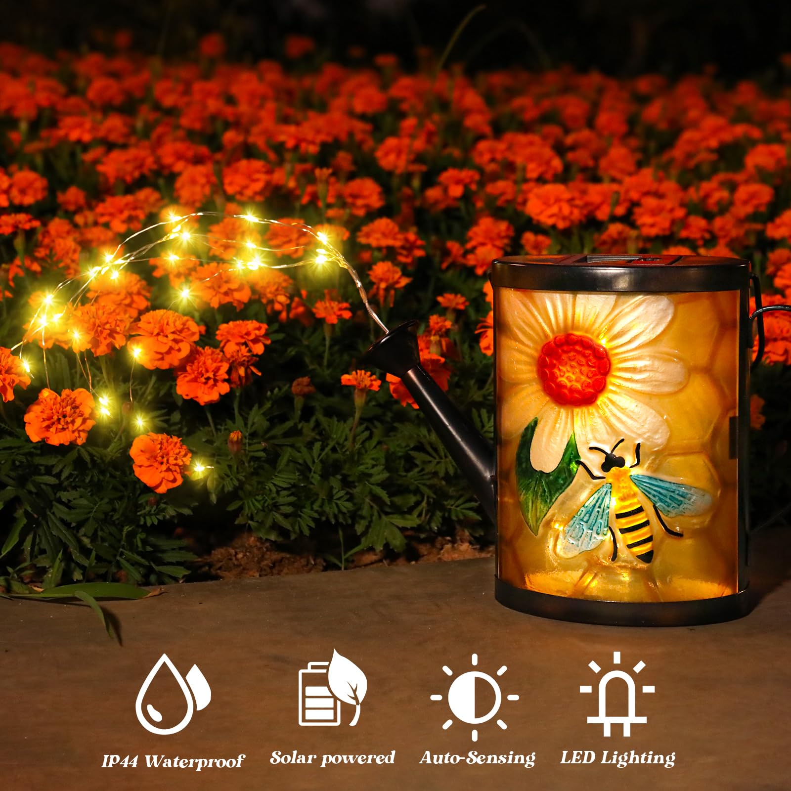 Mumtop Solar Lights Outdoor Garden Decorations, Watering Can Solar Led Lights Waterproof Hanging Solar Bee Lanterns Outdoor For Yard Patio Porch Backyard Lawn Pathway Landscape Walkway Decor, Yellow