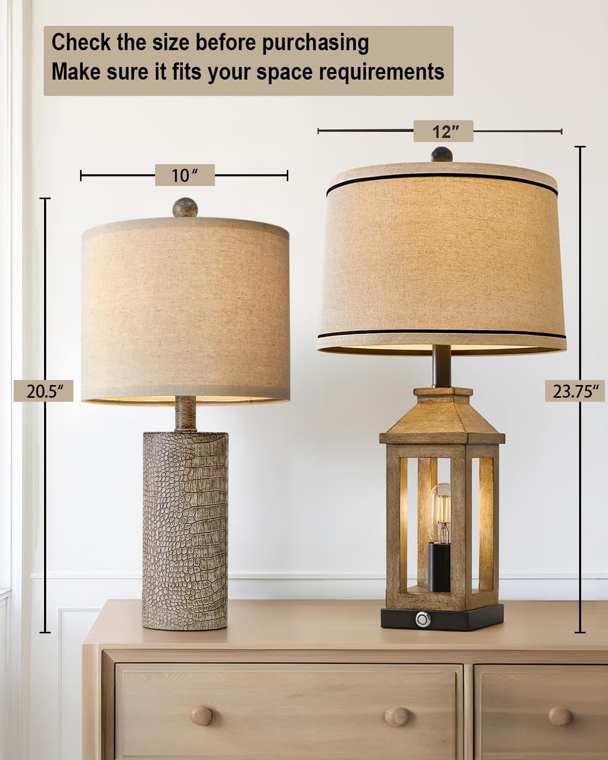 G-Safava 20.5" Farmhouse Lamp Small Table Lamps Set Of 2 Resin Table Lamps For Living Room Bedroom Bedside Lamps Entryway Office Dorm Boho Nightstand Industrial End Side Table Lamps Gray
