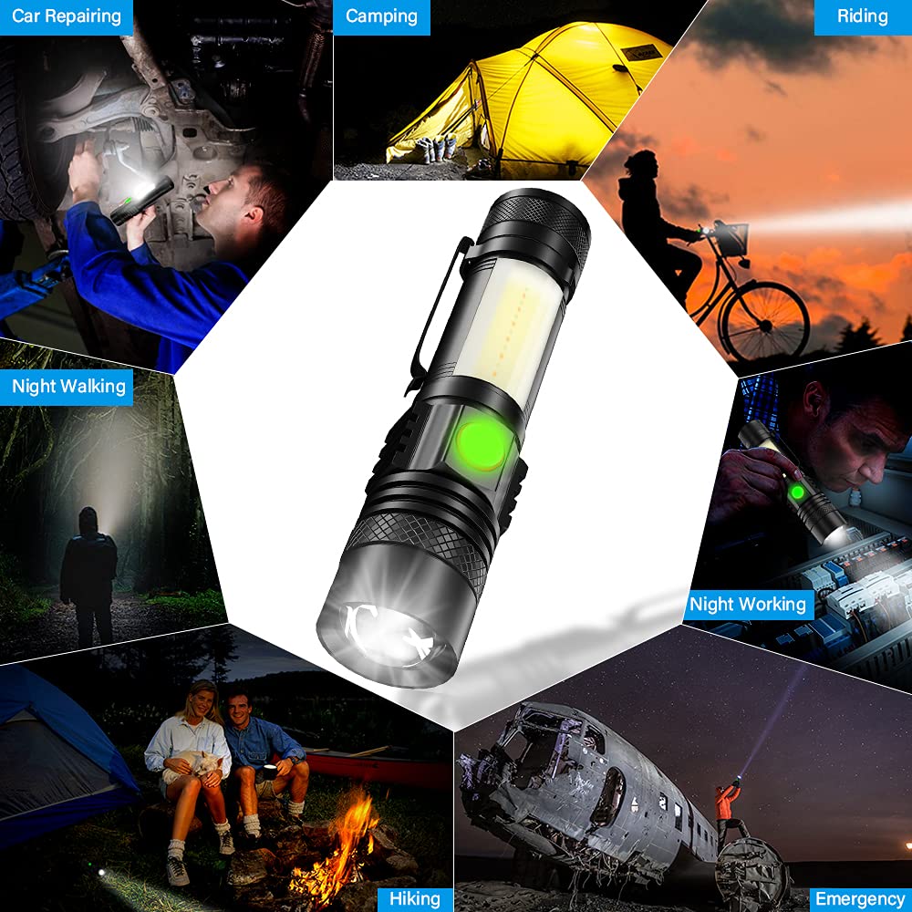 Vnina Usb Rechargeable Flashlight, Led Magnetic Flashlights Super Bright Utility Flashlights With Cob Sidelight Waterproof Zoomable 6 Modes Usb Rechargeable For Camping Emergency