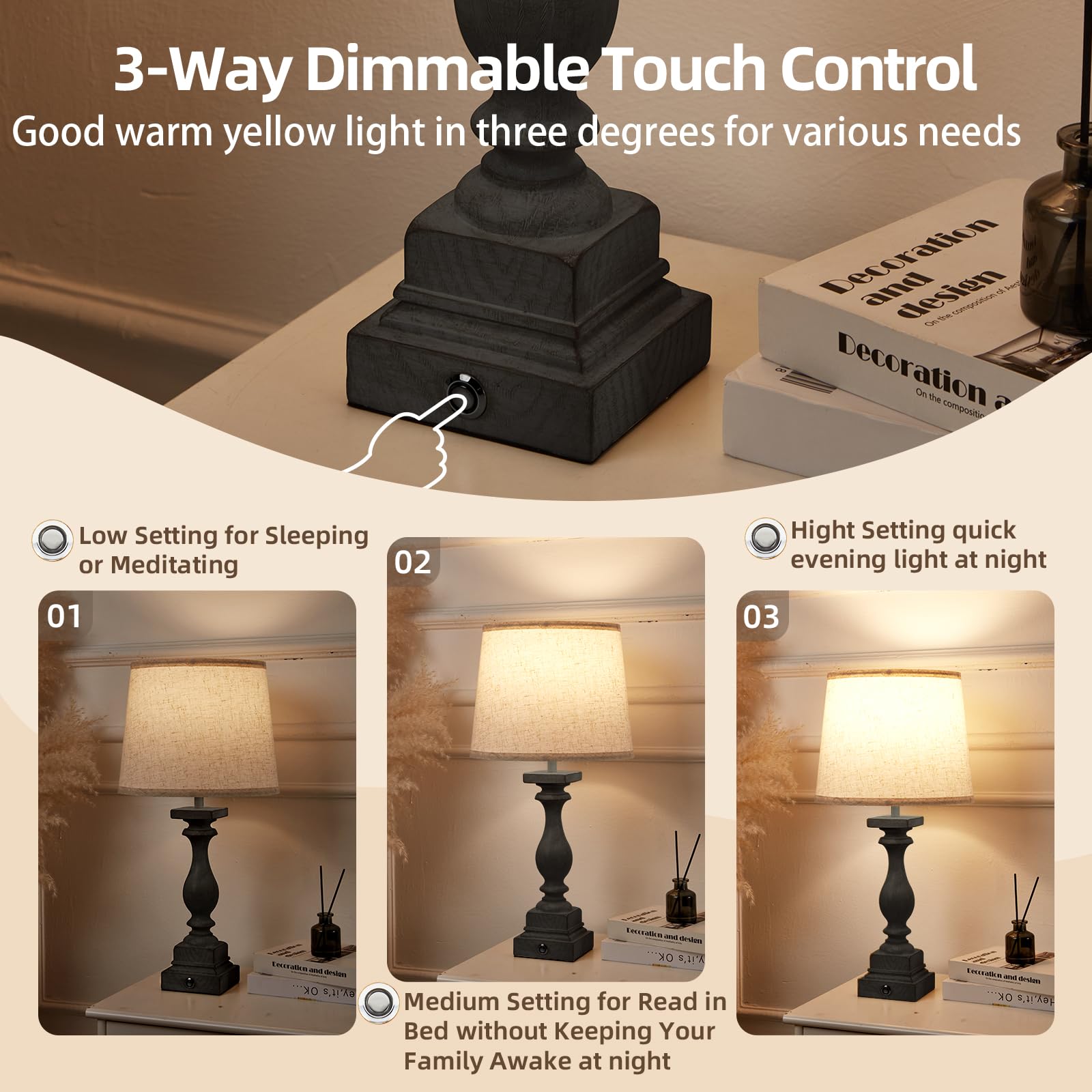 Bupplee Touch Lamps For Bedroom Set Of 2,Bed-Side Table Lamps With 2 Usb Ports, Bedroom Lamps With 3- Way Dimmable,23" Tall Table Lamps For Living Room/Night-Stand, Bonus 2 Bulbs