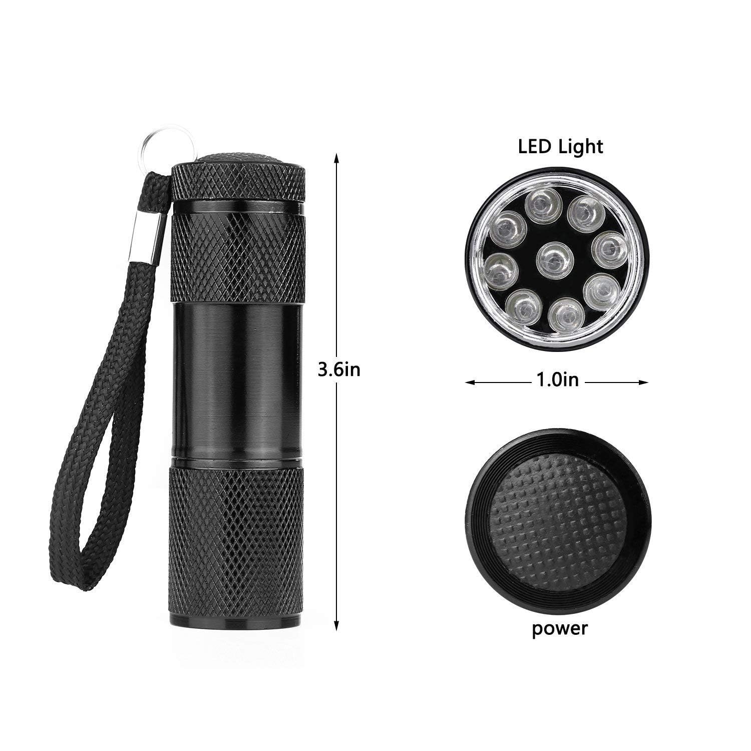 Cfikte Uv Led Flashlight Black Light Uv Lights 9 Led Ultraviolet Blacklight Flashlights Pets Urine And Stains Detector On Clothes Carpet Rugs (5 Pack)
