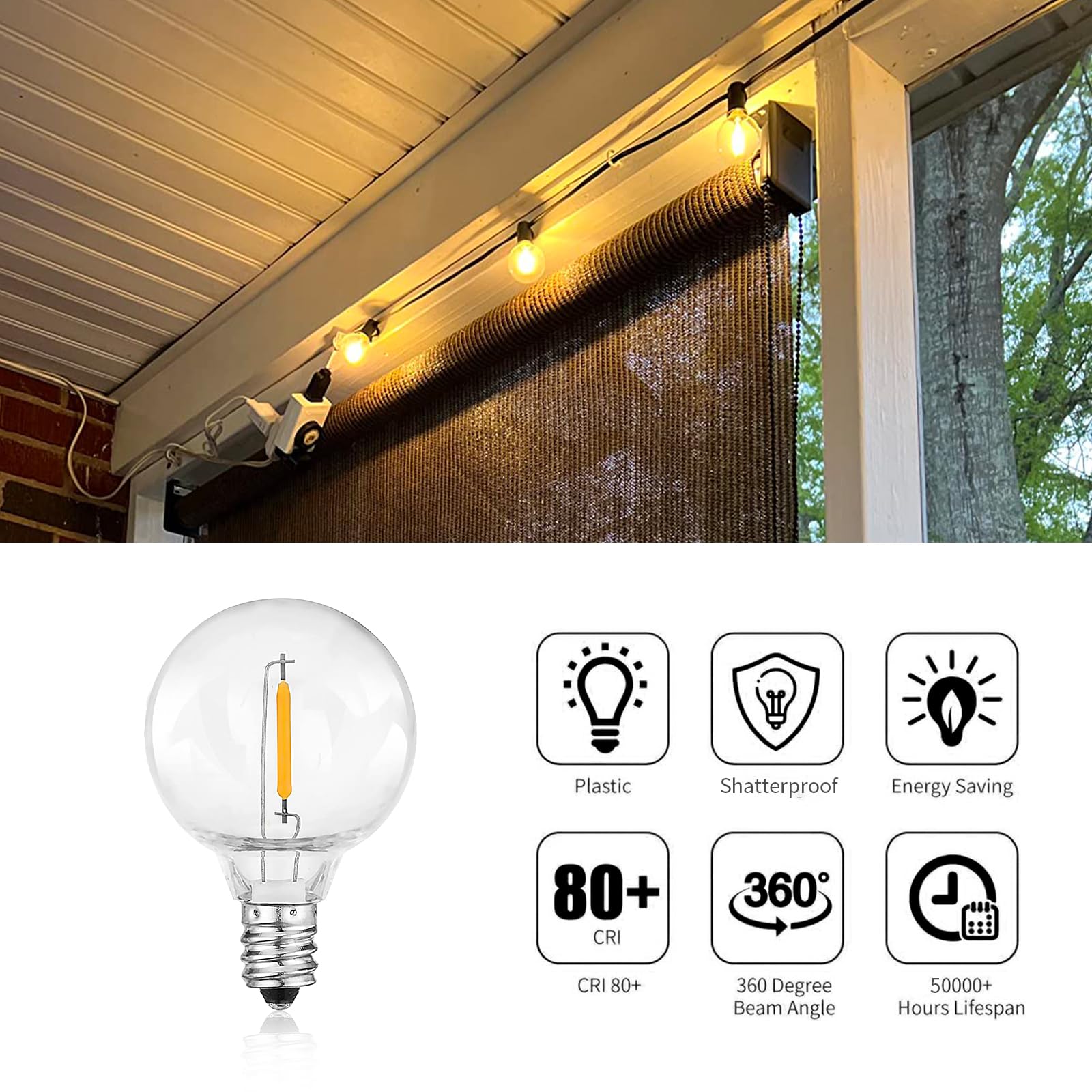 Chyparty G40 Led Replacement Light Bulbs, Clear Shatterproof Globe G40 Bulbs For Outdoor String Lights, Patio, Garden, Party, Wedding Decor- Dimmable