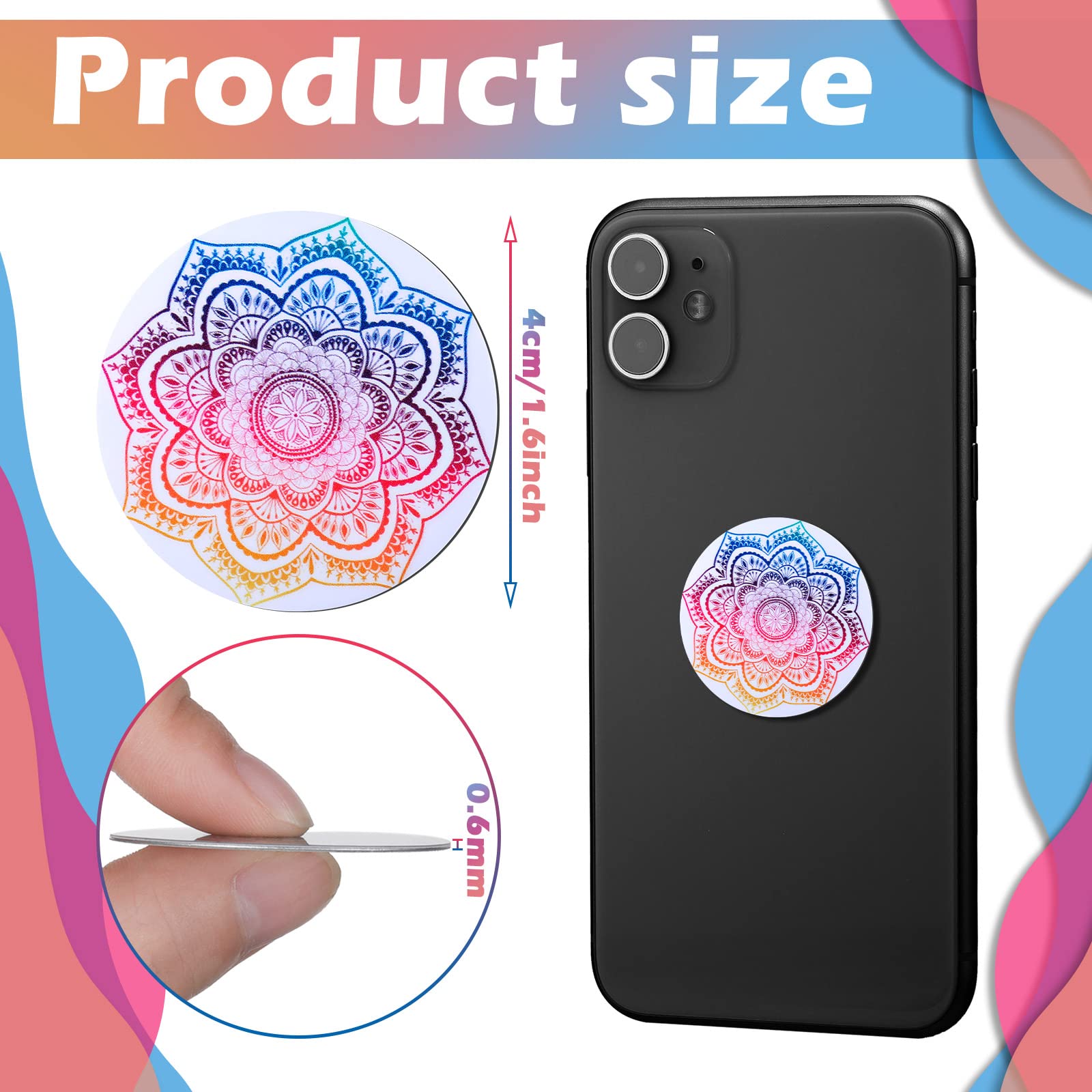 Weewooday 18 Pcs Magnetic Phone Plates Car Metal Plate Mandala Flower Round Mount Holder With Adhesive For Phone Magnet, Magnetic Car Mounts Replacement Sticker, Milky Way'S Mandala