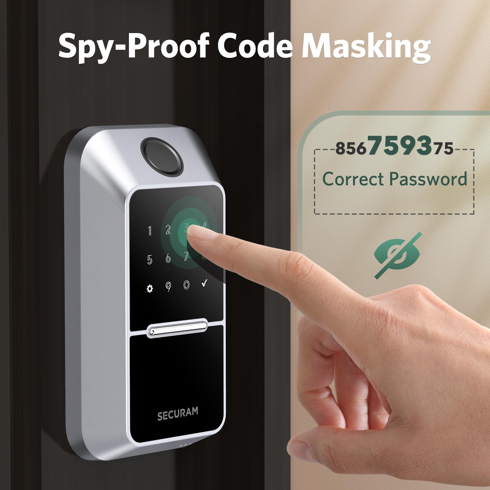 Securam Fingerprint Door Lock Keyless Entry Door Lock Deadbolt Lock With Code Mechanical Key Keyless Deadbolt, Non-Wi-Fi, Silver