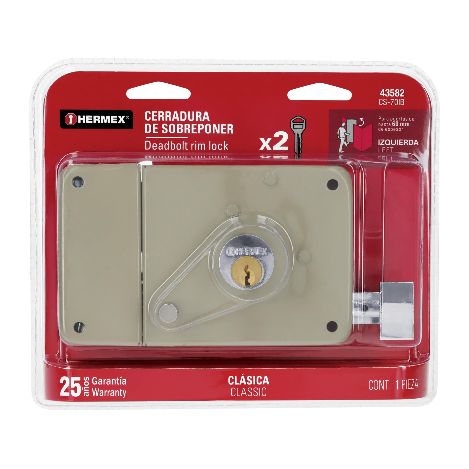 Hermex Truper 43582 / Cs-70Ib - Deadbolt, Left Rim Door Lock Set