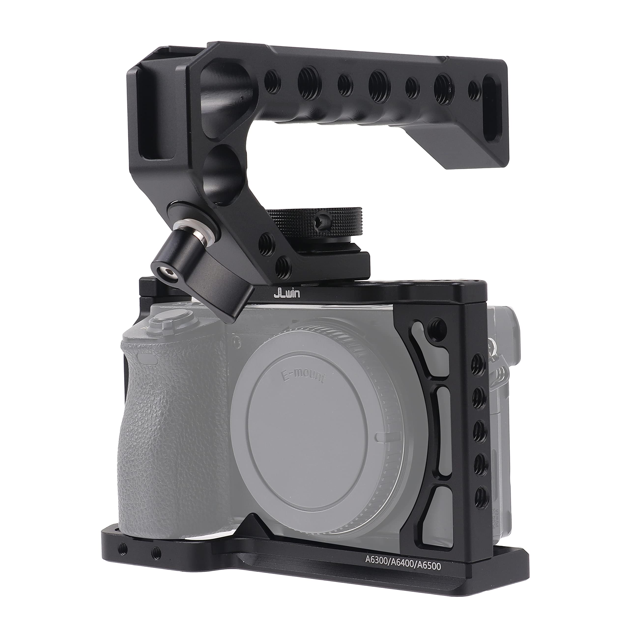 Hersmay A6500/A6400/A6300 Camera Cage Video Stabilizer With Top Handle For Sony A6500 A6400 A6300 A6000 A6100 Cameas Dslr Rig With Cold Shoe,Handle Locating Holes,Multiple 1/4" 3/8" Screw Holes