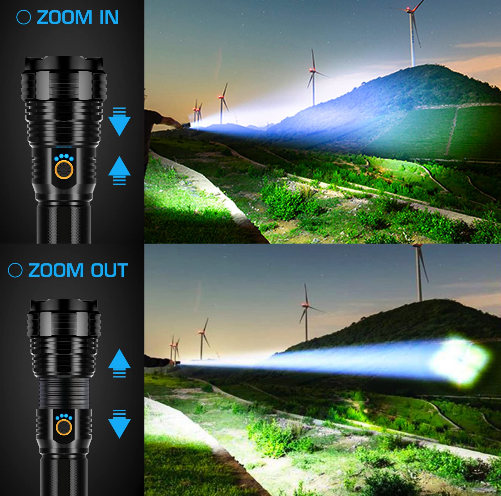 Sinvimes Rechargeable Flashlights High Lumens, 990000Lm Led Powerful Super Bright Flash Light, 5 Mode Zoomable Tactical Flashlights High Powered, Waterproof Linternas Emergencies Lights For Home