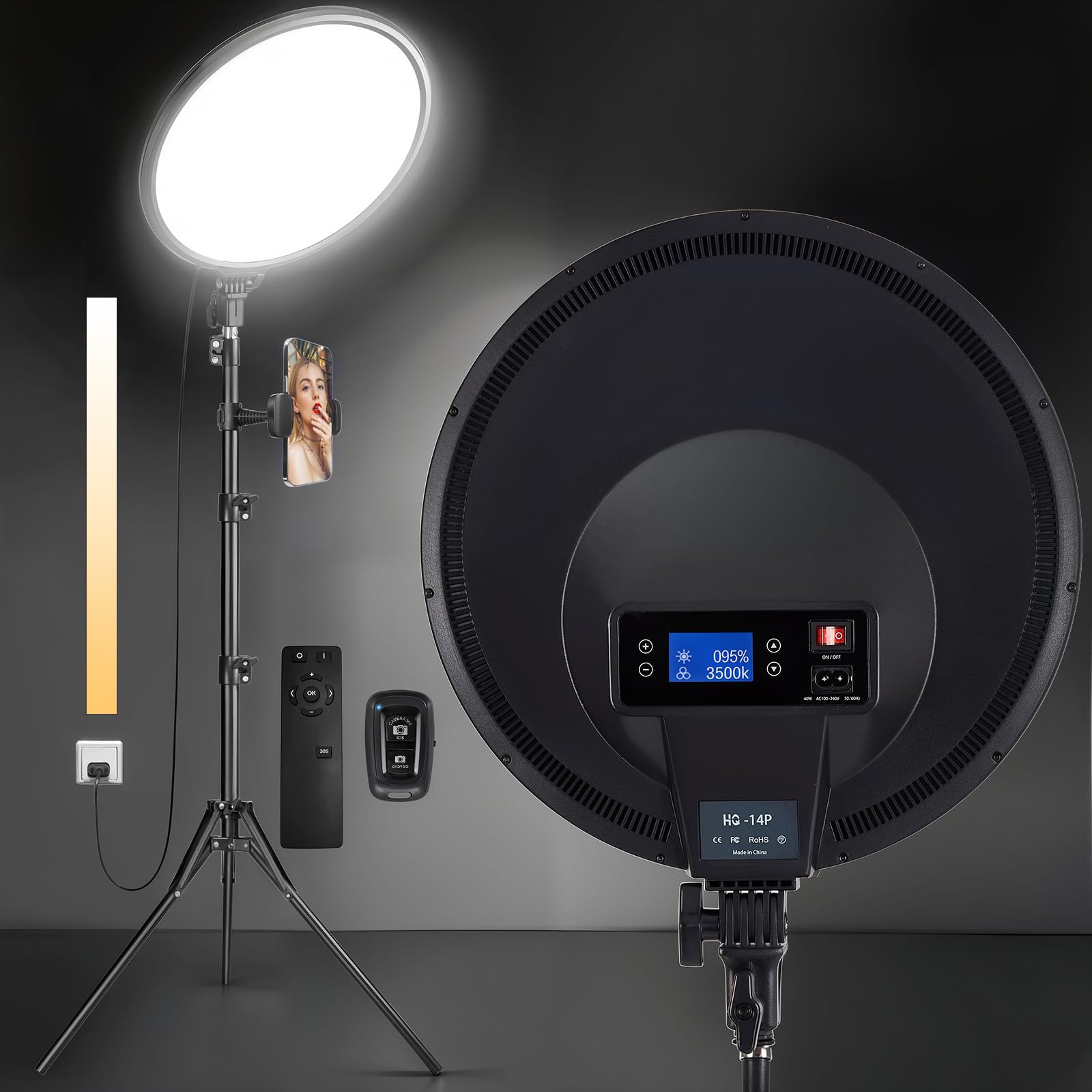 Mactrem 14’’ Large Ring Light With 71" Tripod Stand/Phone Clip,Lcd Display 40W 6000K Full-Screen Selfie Ring Light For Live Stream, Youtube, Tiktok, Video Recording, Makeup,Barber,Tattoo,Photography
