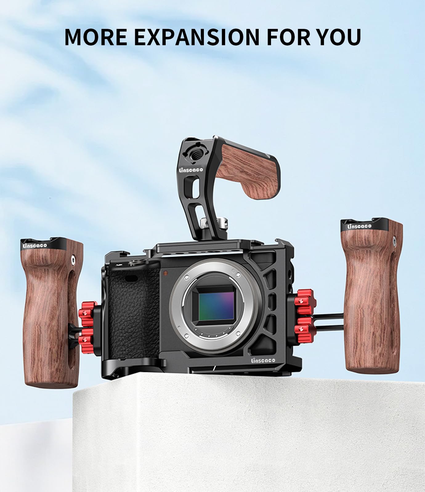 Linscaco Cage For Sony A6400/A6300/A6000/A6100, Video Stabilizer With 1/4"-20 & 3/8"-16 Threaded Holes, Arca-Swiss Compatible, Cold Shoe Mount, Aluminum Build