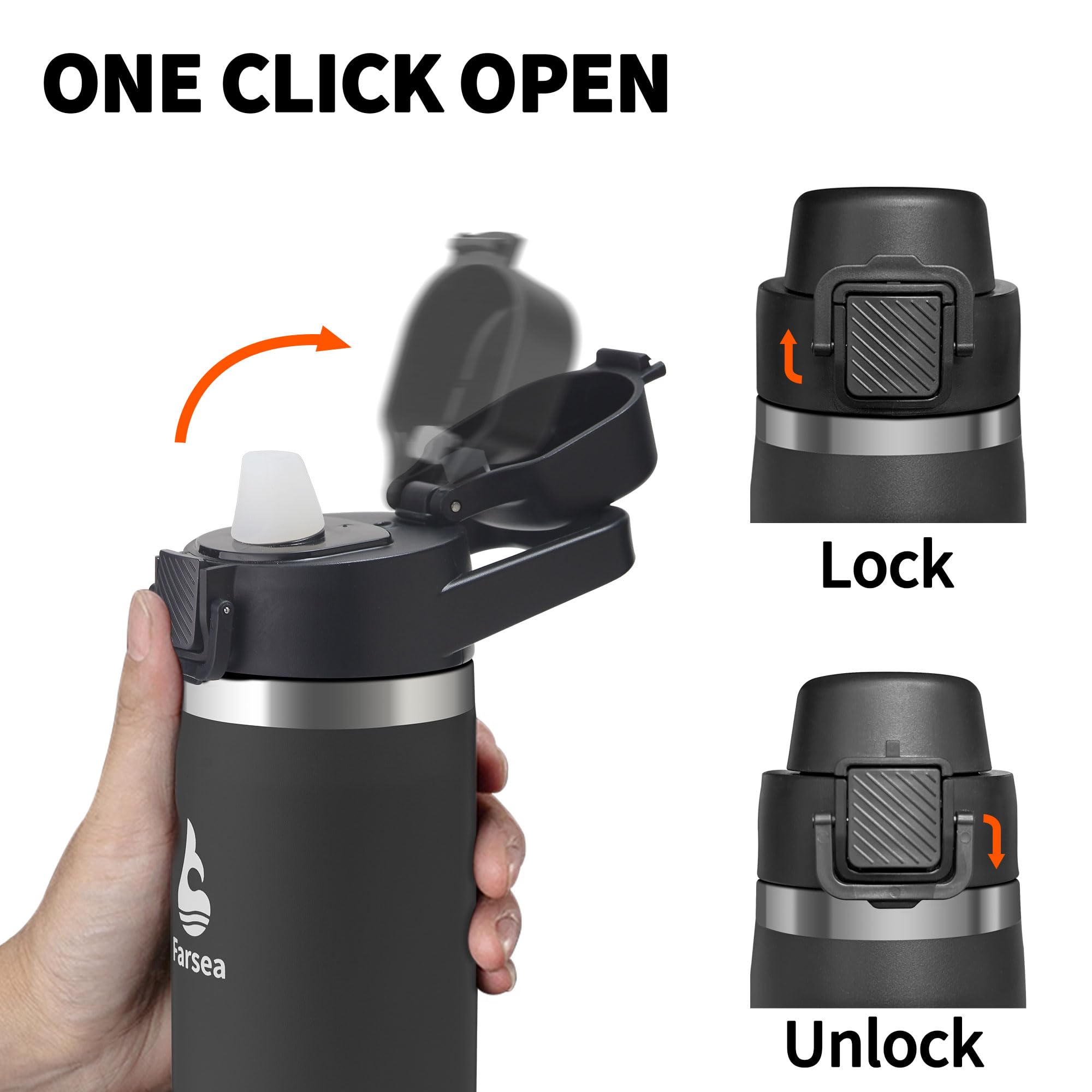 Farsea Insulated Water Bottle, Leak Proof Locking Lid With Soft Silicone Spout, Stainless Steel