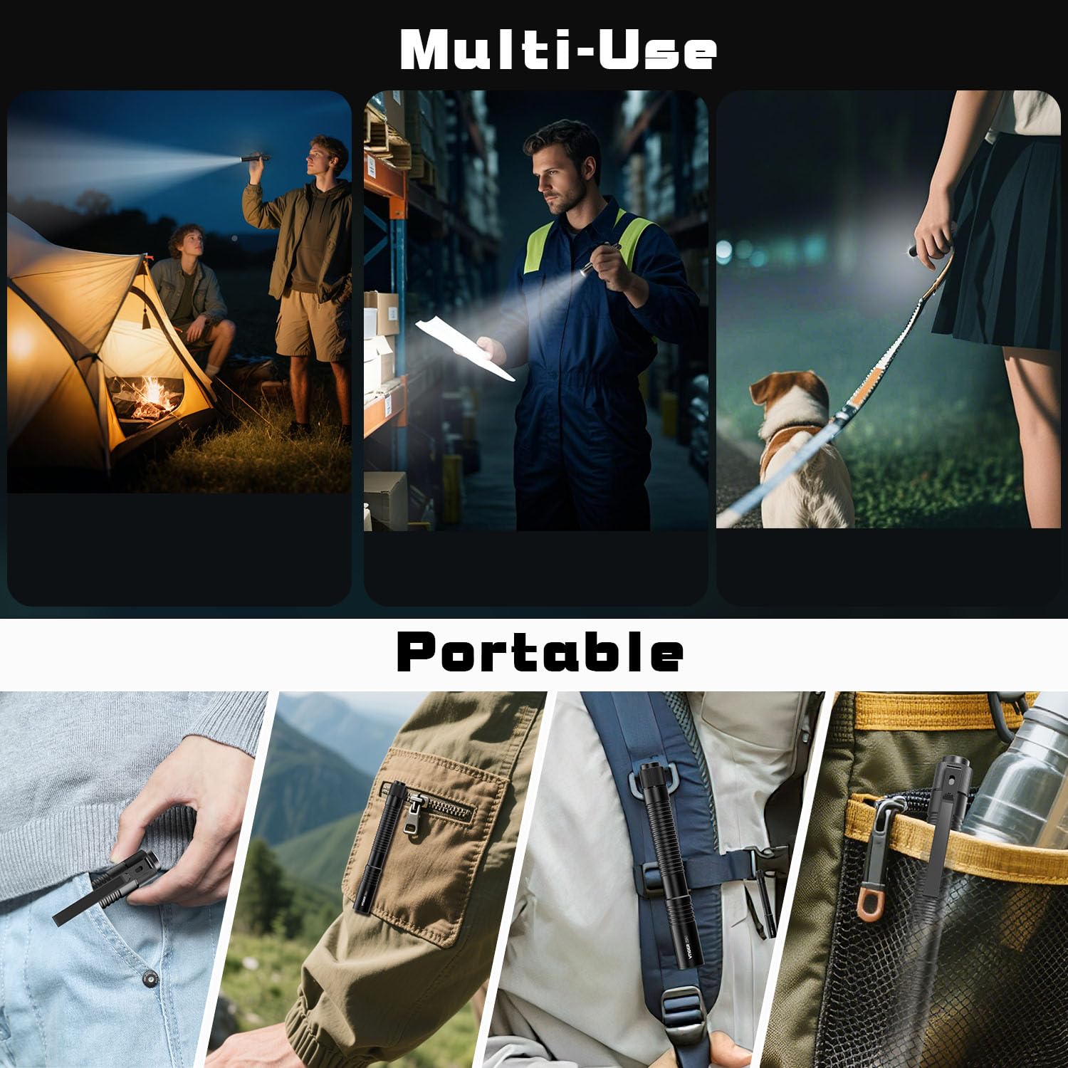 Vtiger T2A Compact Edc Flashlight,1500 High Lumens Aa Rechargeable Led Flashlight, Super Bright Small Utility Tail Switch Pocket Pen Light With Magnet For Camping,Hiking,Outdoor,Home,Emergency
