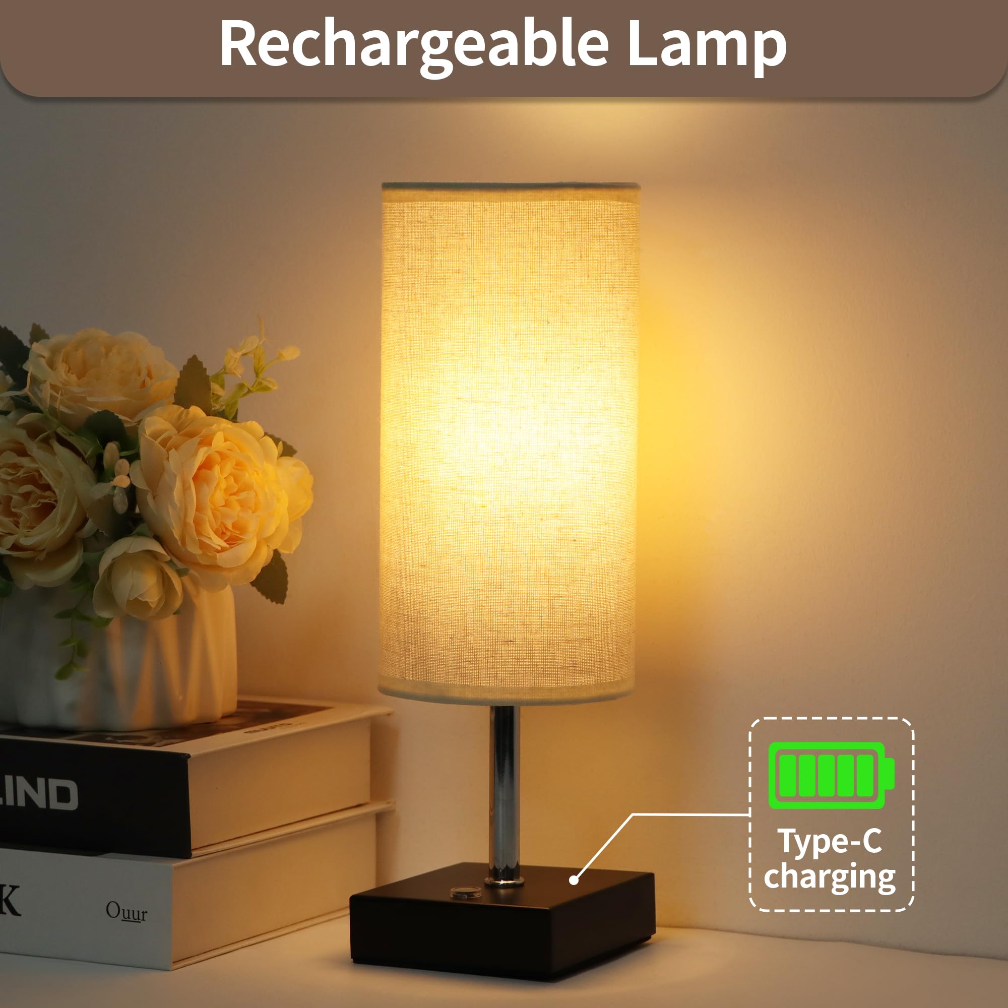 Plmmy Cordless Table Lamp, Battery Operated Lamp Touch Dimmable,Rechargeable Lamp For Nightstand, Battery Powered Wireless Table Lamp For Decor, Living Room, Dorm-2Pack