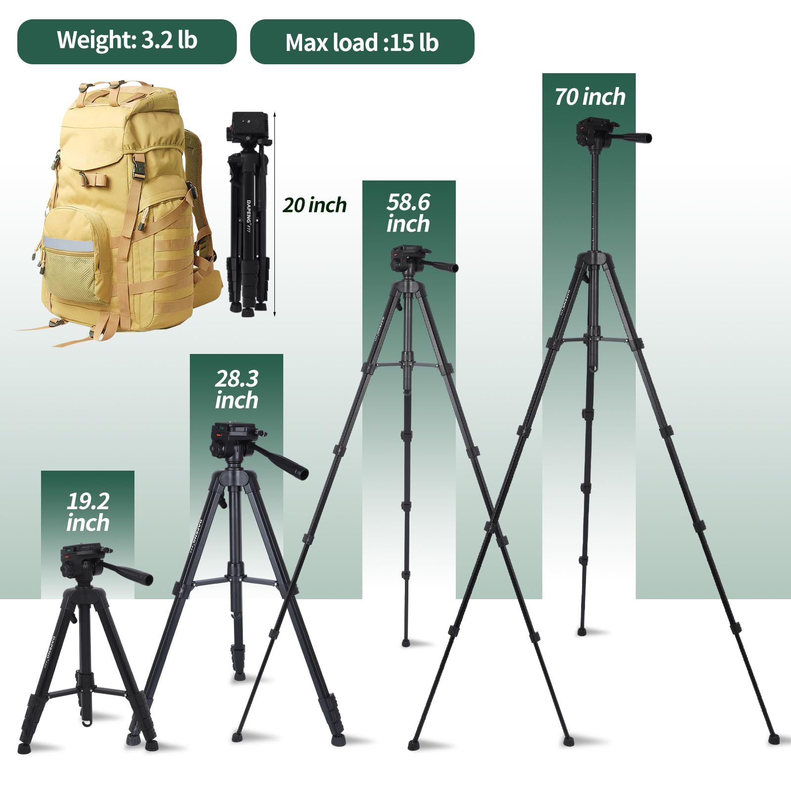 Dapeng Spotting Scope Tripod,Shooting Hunting Rest V Yoke Stand With Travel Bag And Phone Holder,Compatible With Monocular/Astronomical Telescope/Dslr Camera/Cell Phone/Projector (70 Inch)
