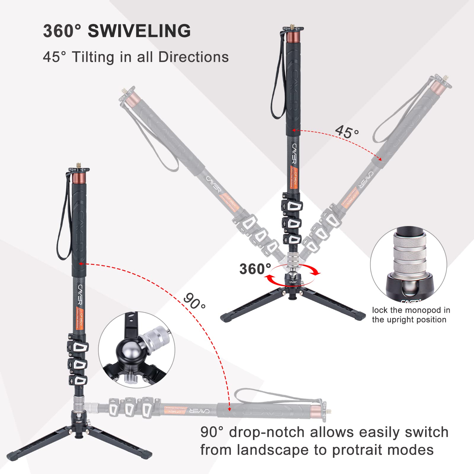 Cayer Carbon Fiber Monopod Leg, 68 Inch Camera Telescopic Video Monopod Tube With Feet, Compatible For Dslr Cameras And Camcorders