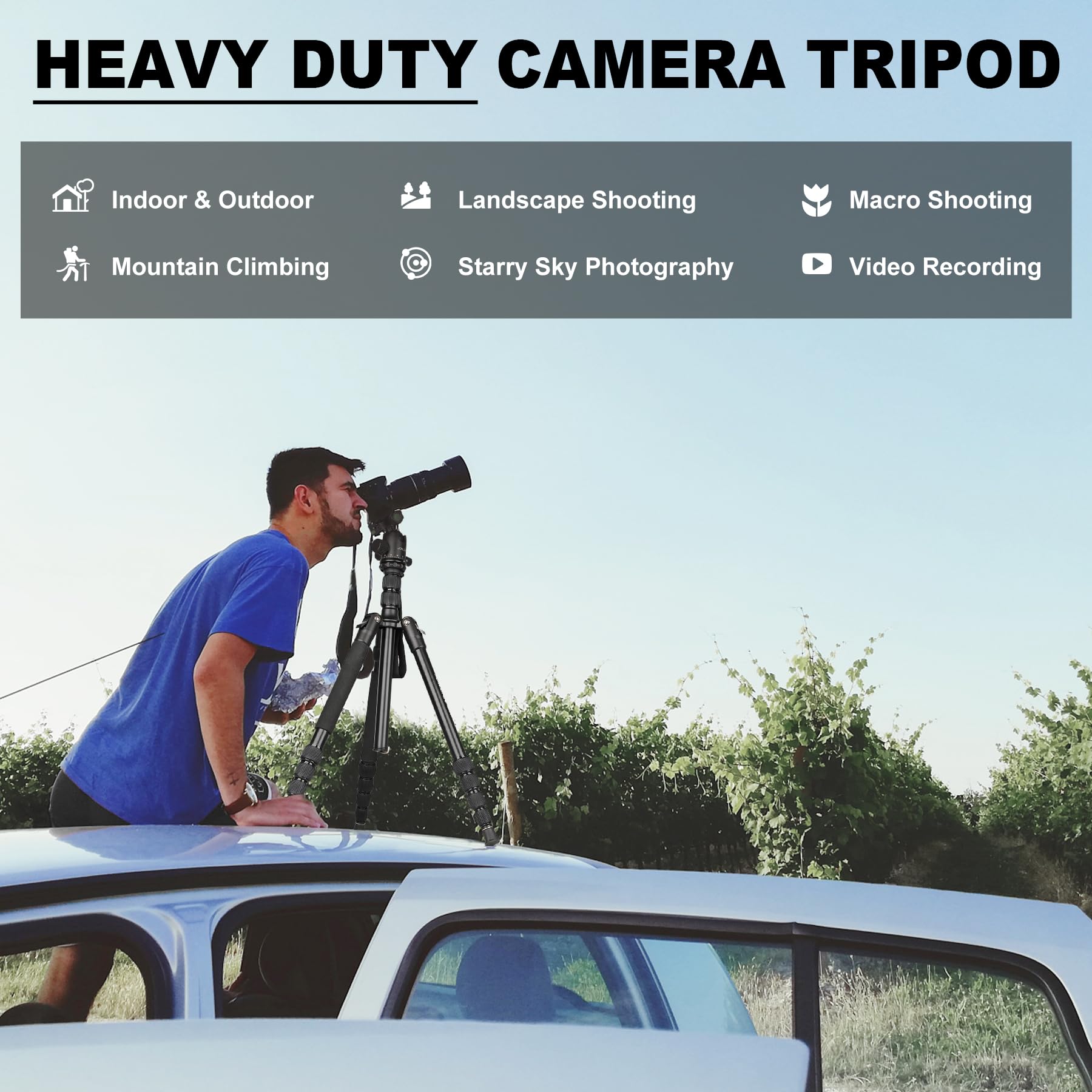 Victiv 80/85 Inches Heavy Duty Tripod For Camera And Phone, 85" Camera Monopod Tripods, Dslr Binoculars Spotting Scope Camcorders Video Tripod Stand, 360 Degree Ball Head, 35 Lbs Loads