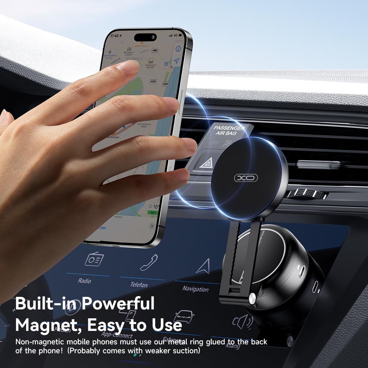 Xo Simple Is Beauty Electric Vacuum Magnetic Suction Phone Holder,Adjustable And Foldable Car Mount,Strong Magnetic Car Phone Holder For Iphone16/15/14/13/12,For Shower/Car/Mirror/Smooth Surfaces(Not Charging Phone)
