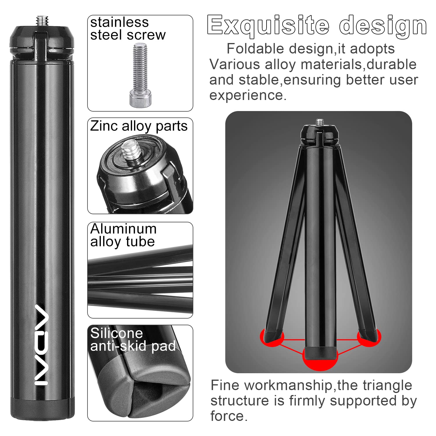 Adai Mini Tripod Selfie Tripod Desktop Phone Stand Set Top With 1/4 Inches Screw And Phone Clamp Compact Tripod For Smooth 4,Osmo Mobile,Vimble 2,Gimbal Handle Grip Stabilizer And All Cameras