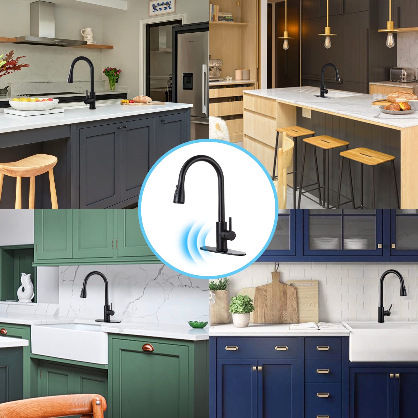 Fgkq Touchless Kitchen Faucet With Pull Down Sprayer, Black High Arc Single Handle Single Hole Commercial Kitchen Sink Faucet For Bar Rv
