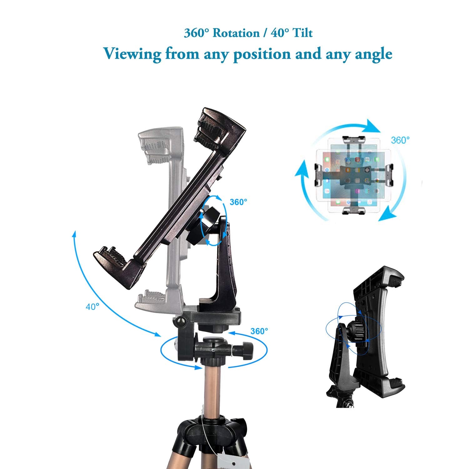 Atoptek Aluminum Tablet Tripod Stand - 51 Inch Adjustable Height Mount Holder For Ipad Pro, Air, Mini, Surface, Galaxy Tab & 3.5 To 13.5In Phone - Champagne