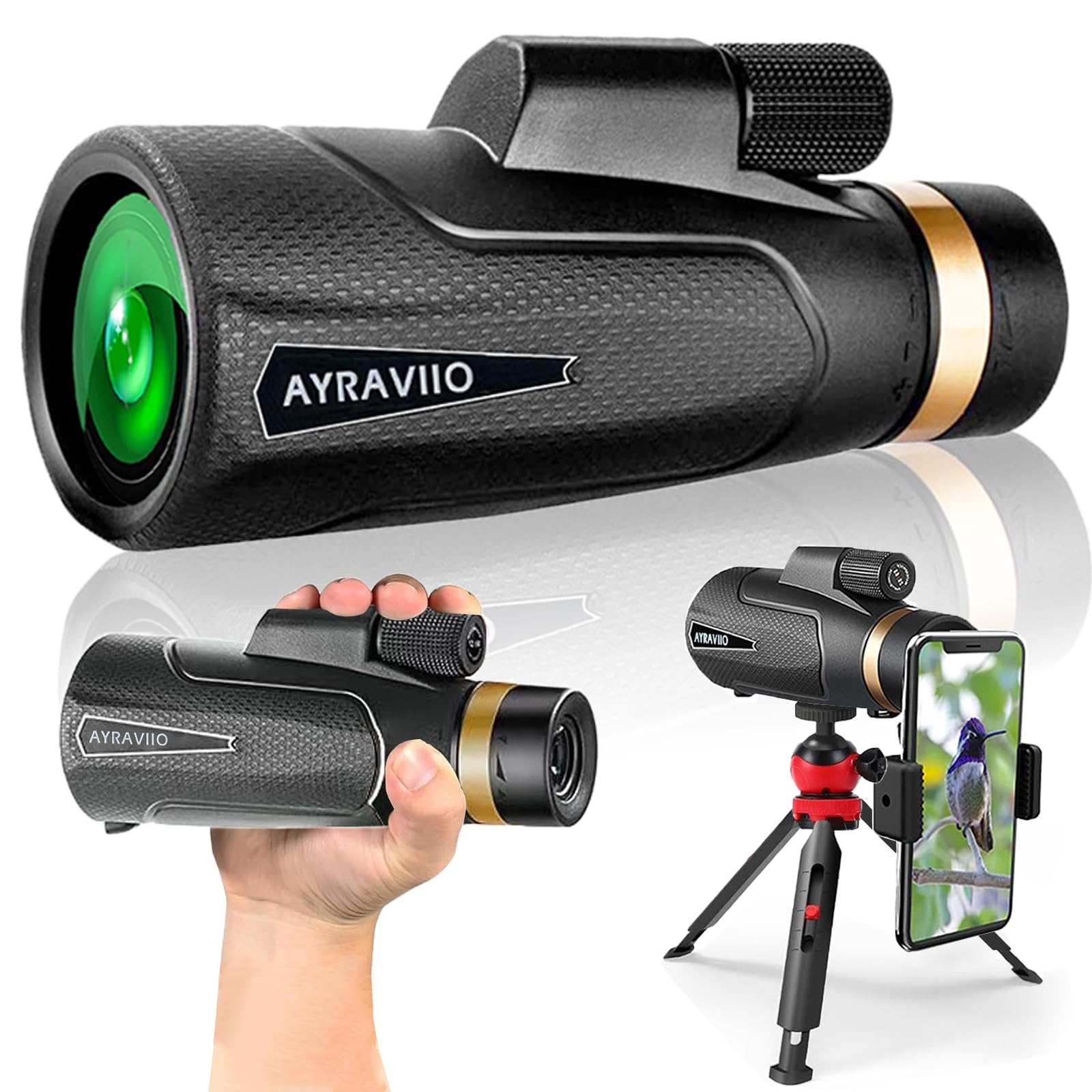 Ayraviio 12X60 Monocular Telescope With Smartphone Holder & Sturdy Tripod, High Powered Smc & Bak4 Scope, Birthday  For Men Dad Him Husband Teen, Outdoors Survival Hiking Gear, White Elephant 