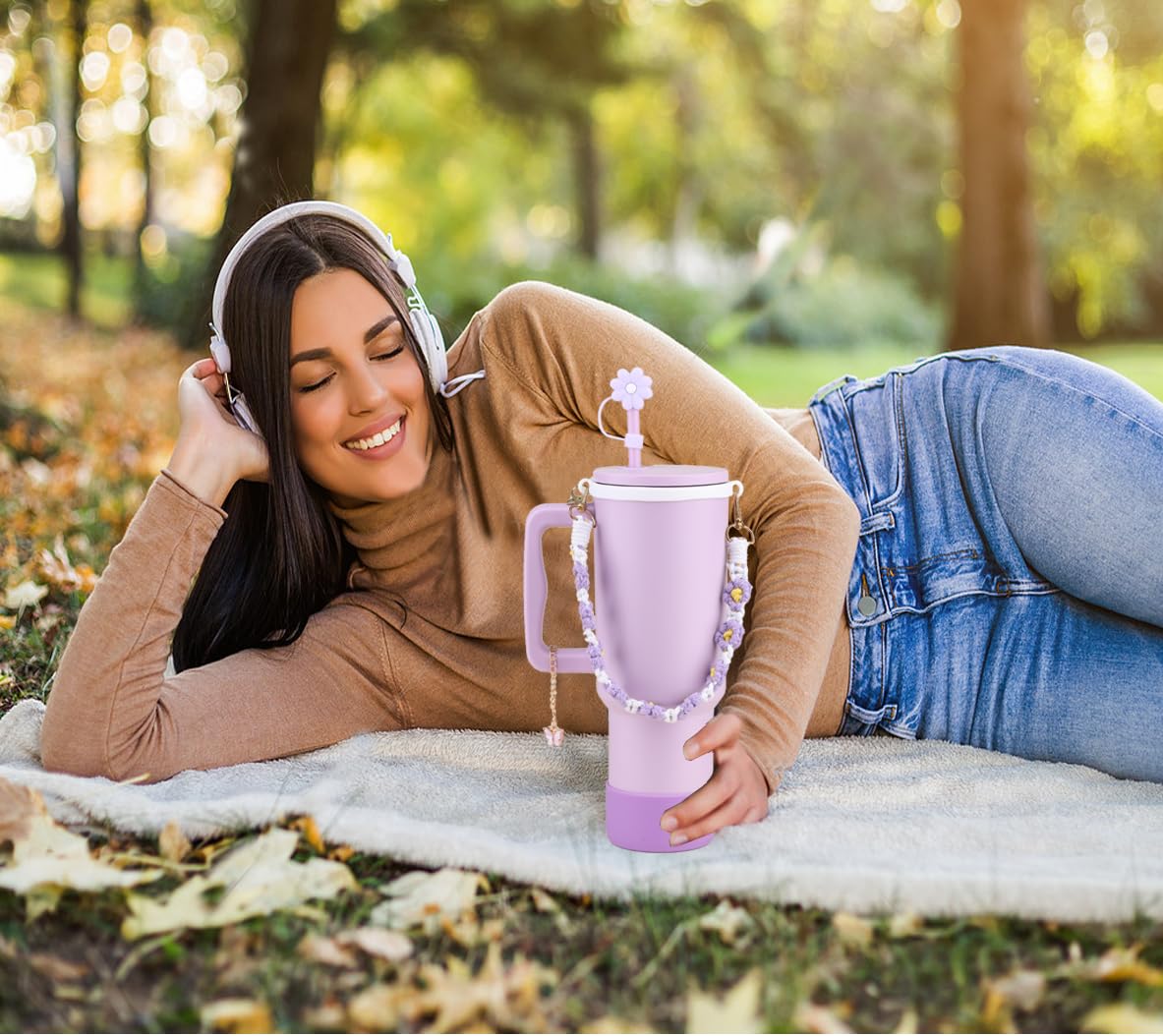 40 Oz Tumbler With Handle Straw And Accessories, Drop & Abrasion Resistant, Vacuum Double