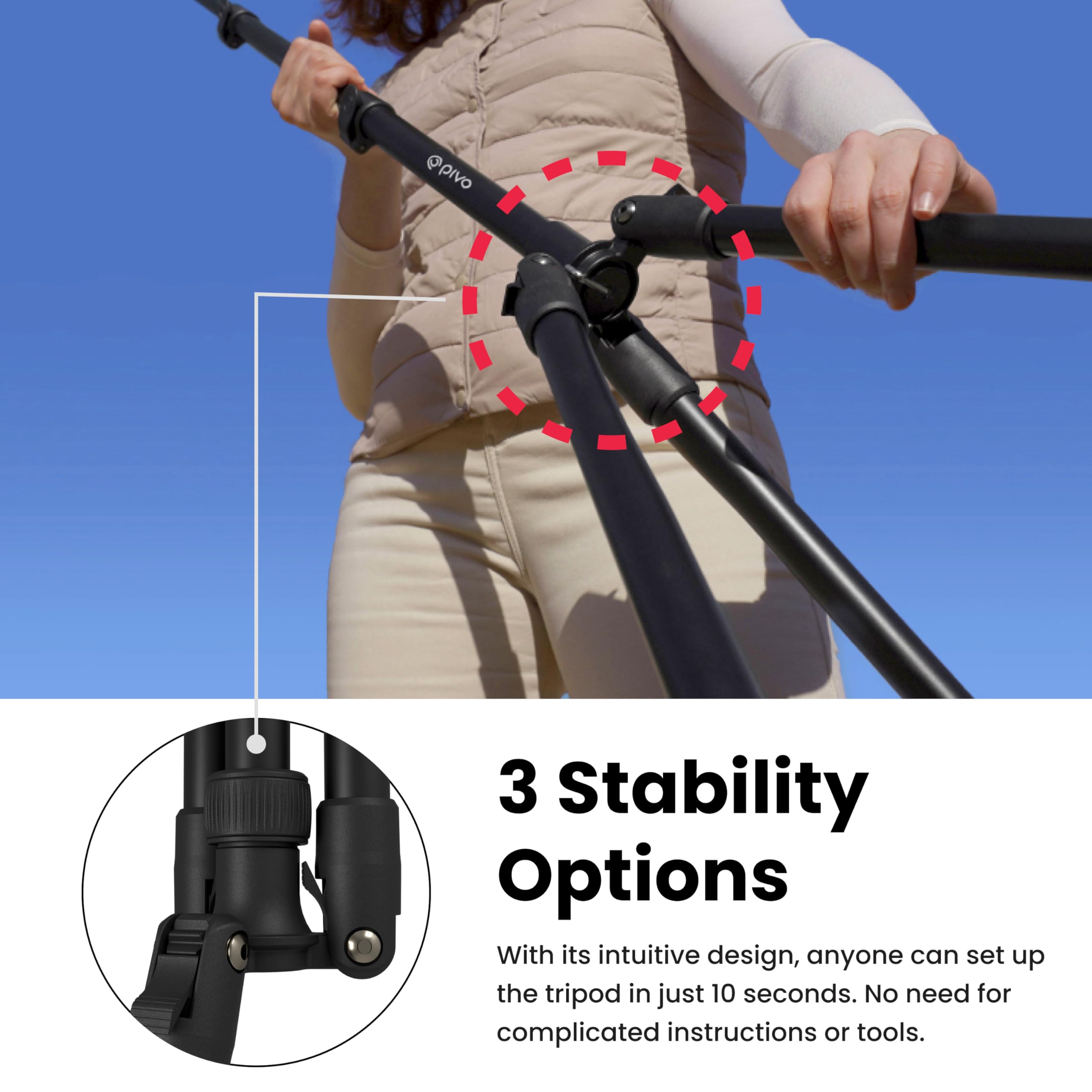 Pivo 63" Extendable Cell Phone & Camera Tripod With Sturdy, Lightweight, Portable, Foldable Stand For Video Recording With Universal 1/4"" Thread For Dslr, Smartphone, Action Camera & Pods