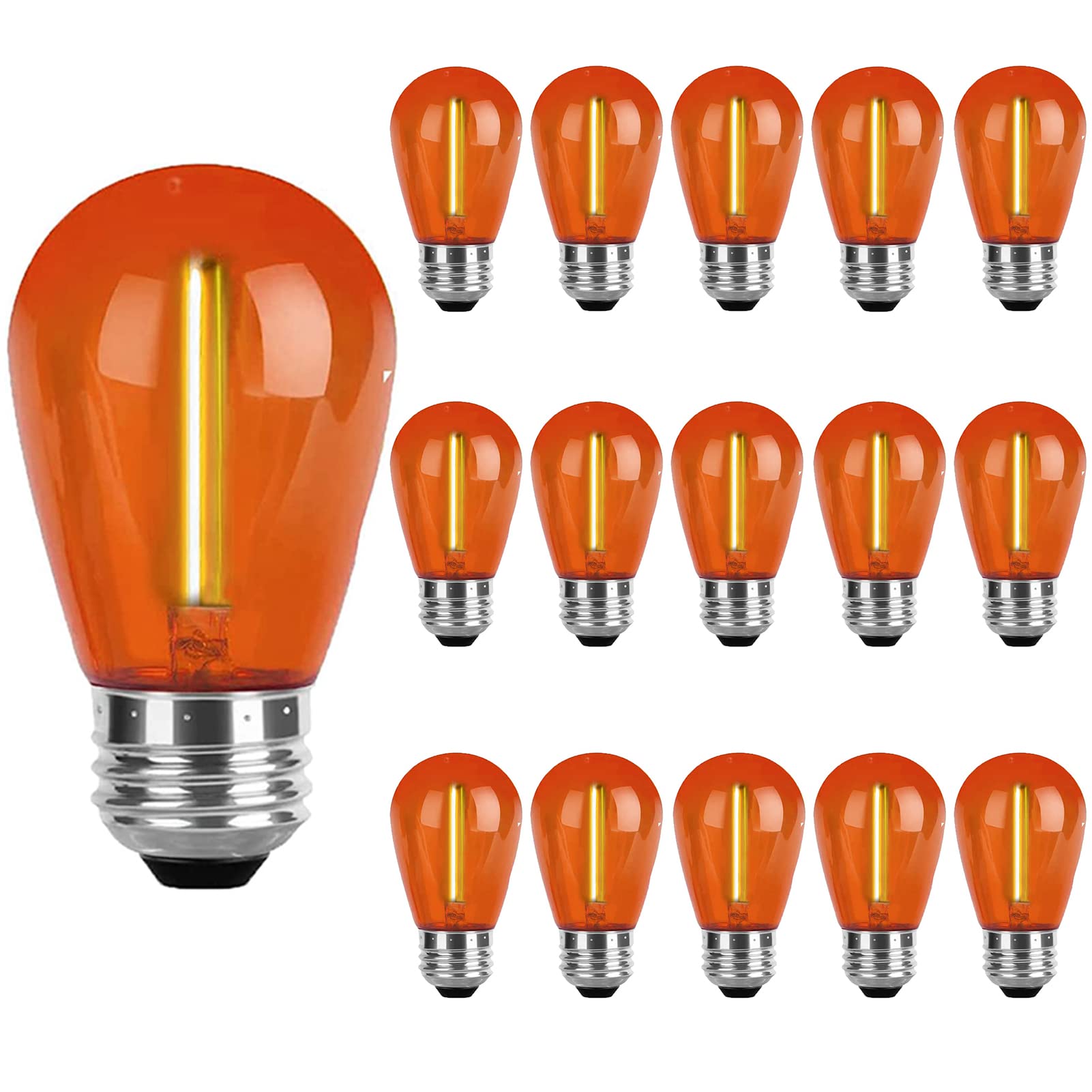 Juzizjmefod S14 Replacement Led Light Bulbs 1W Orange Led String Light Bulb Plastic Shatterproof Waterproof Decorative Orange Vintage Halloween Bulbs E26 Base For Indoor Outdoor Patio Home Decor,15 Pack(Orange)