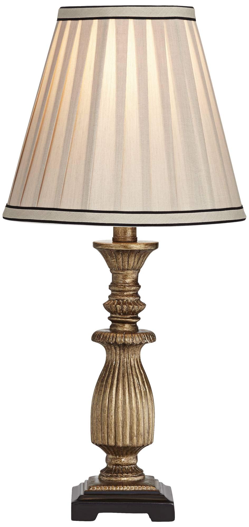 Regency Hill Ribbed Traditional Rustic Accent Table Lamp 18" High Antique Gold Beige Fabric Pleated Empire Shade Decor For Bedroom Living Room House Home Bedside Nightstand Office Family