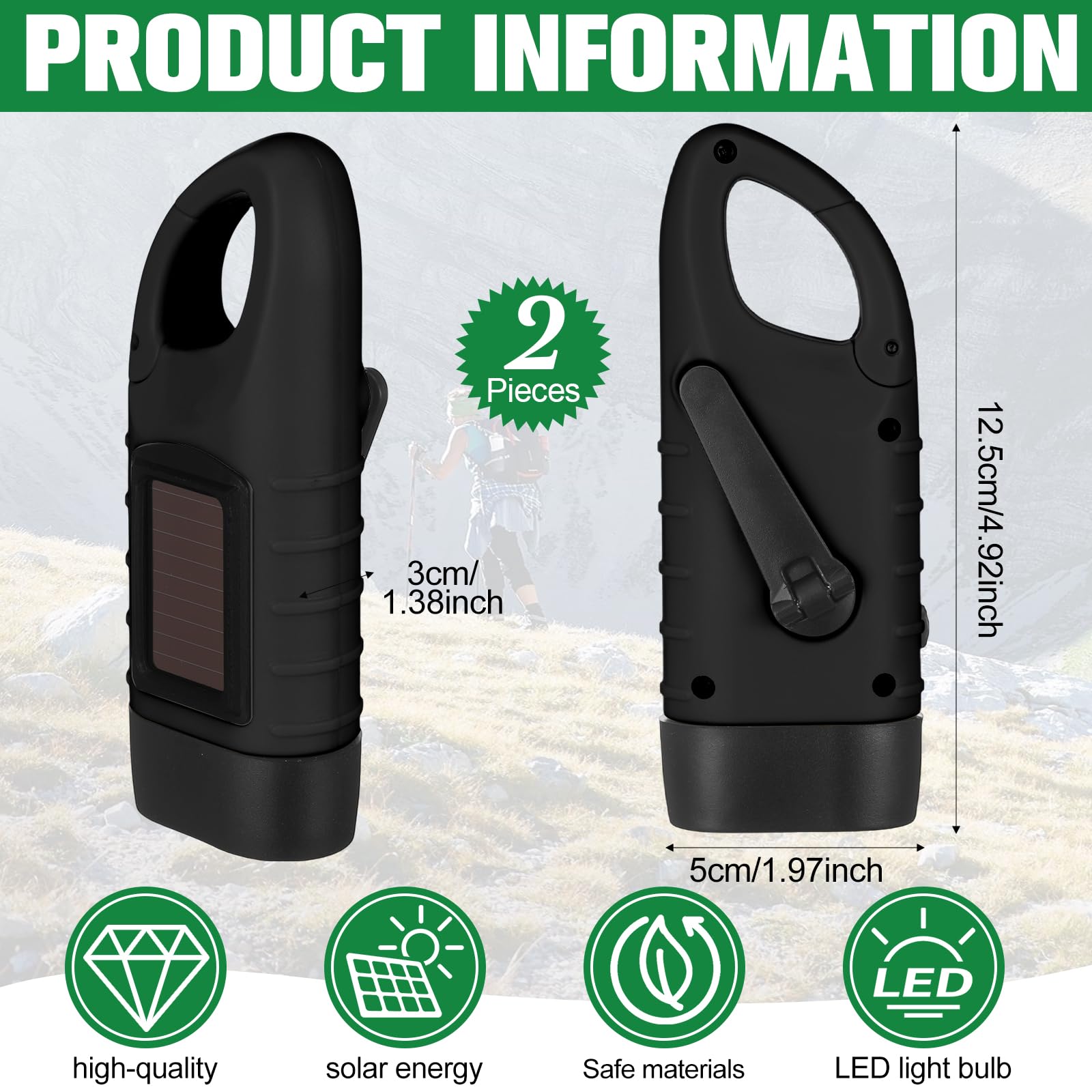 Leelosp 2 Pieces Hand Crank Solar Powered Flashlight Emergency Rechargeable Led Survival Light Dynamo Flashlight Torch For Outdoor Sports Hiking Camping